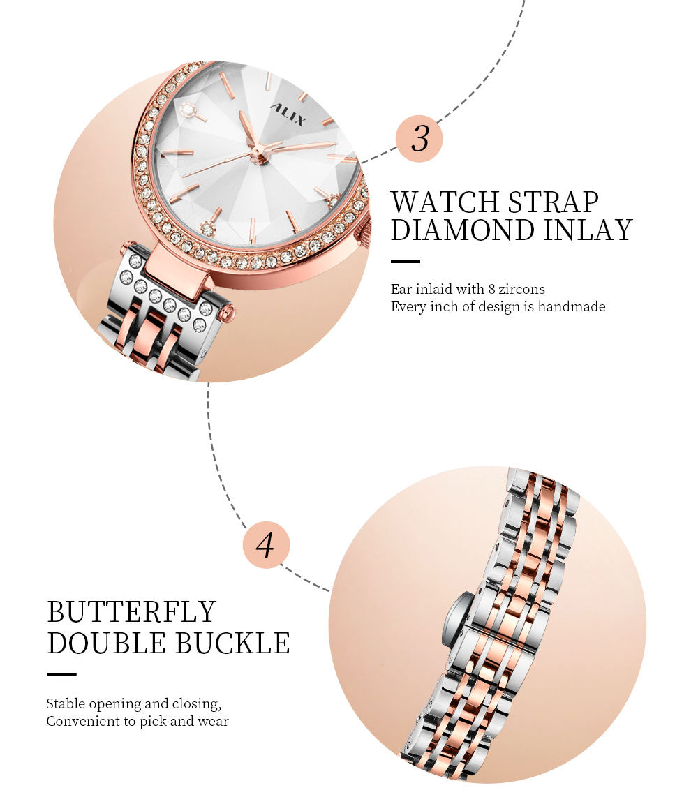 AL2532 Sparkling crystal white facet dial with rosegold strap Analog Watch