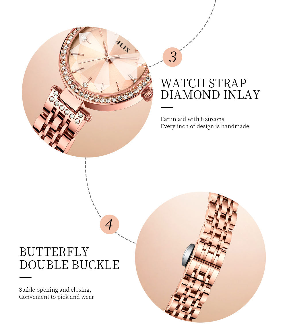 AL2532 Sparkling crystal rosegold facet dial with rosegold strap Analog Watch