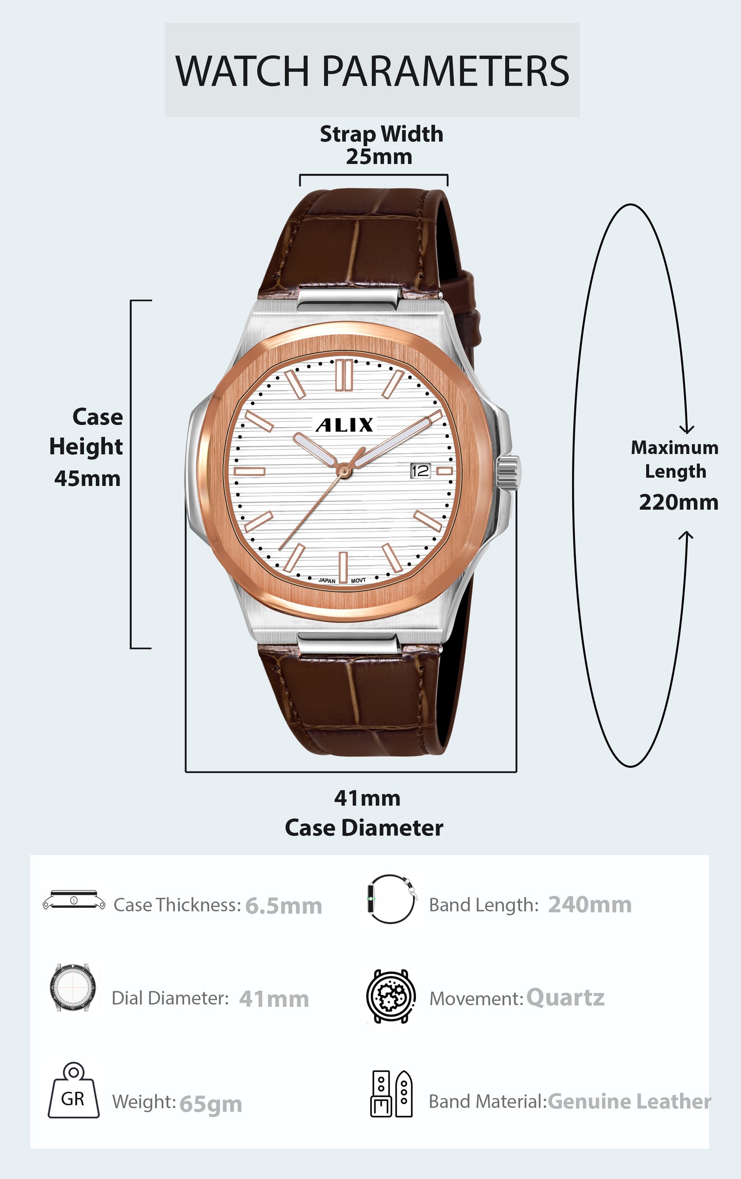 AL2906L Brown Genuine leather strap Analog Watch