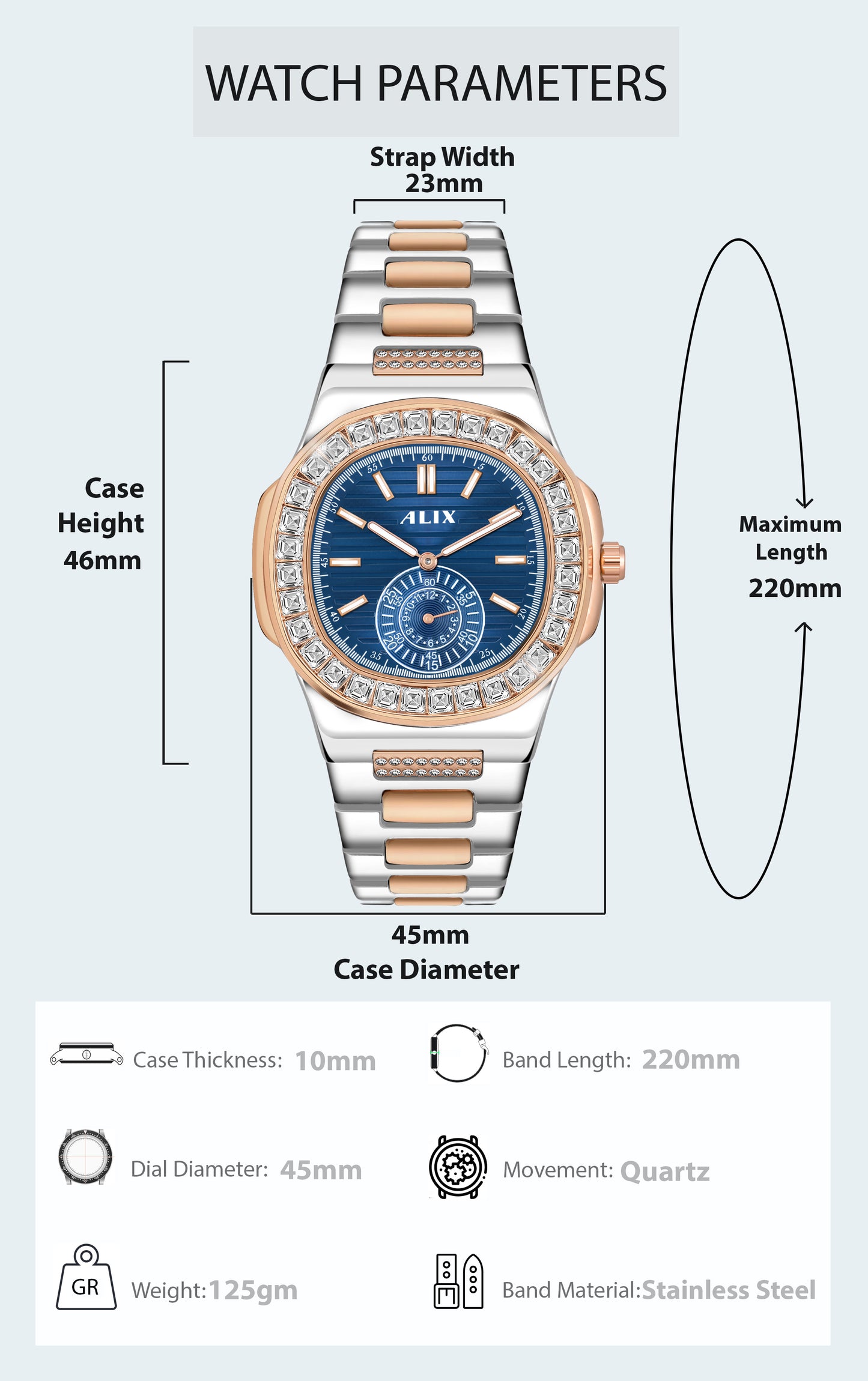 AL3053 Blue Dimond Dial Analog Watch