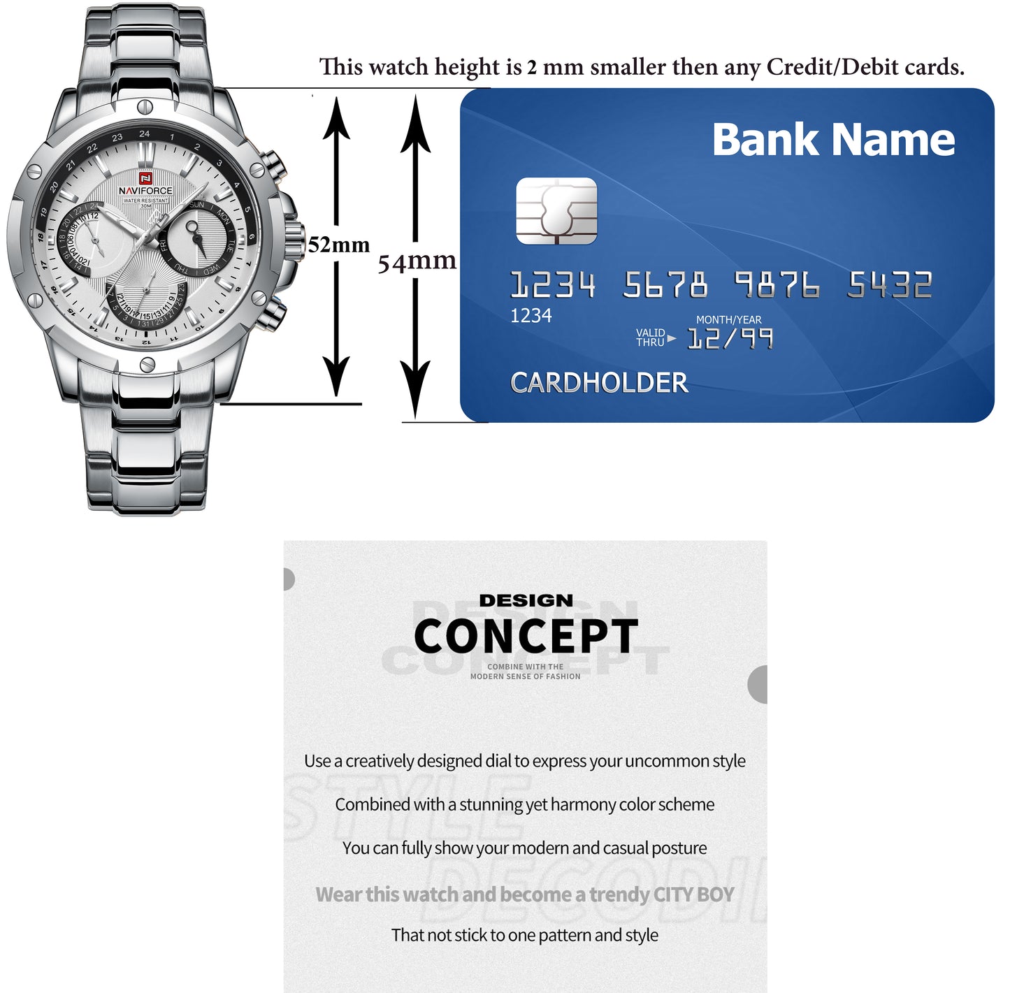 NF9196 Silver white Chronograph watch for men - Naviforce