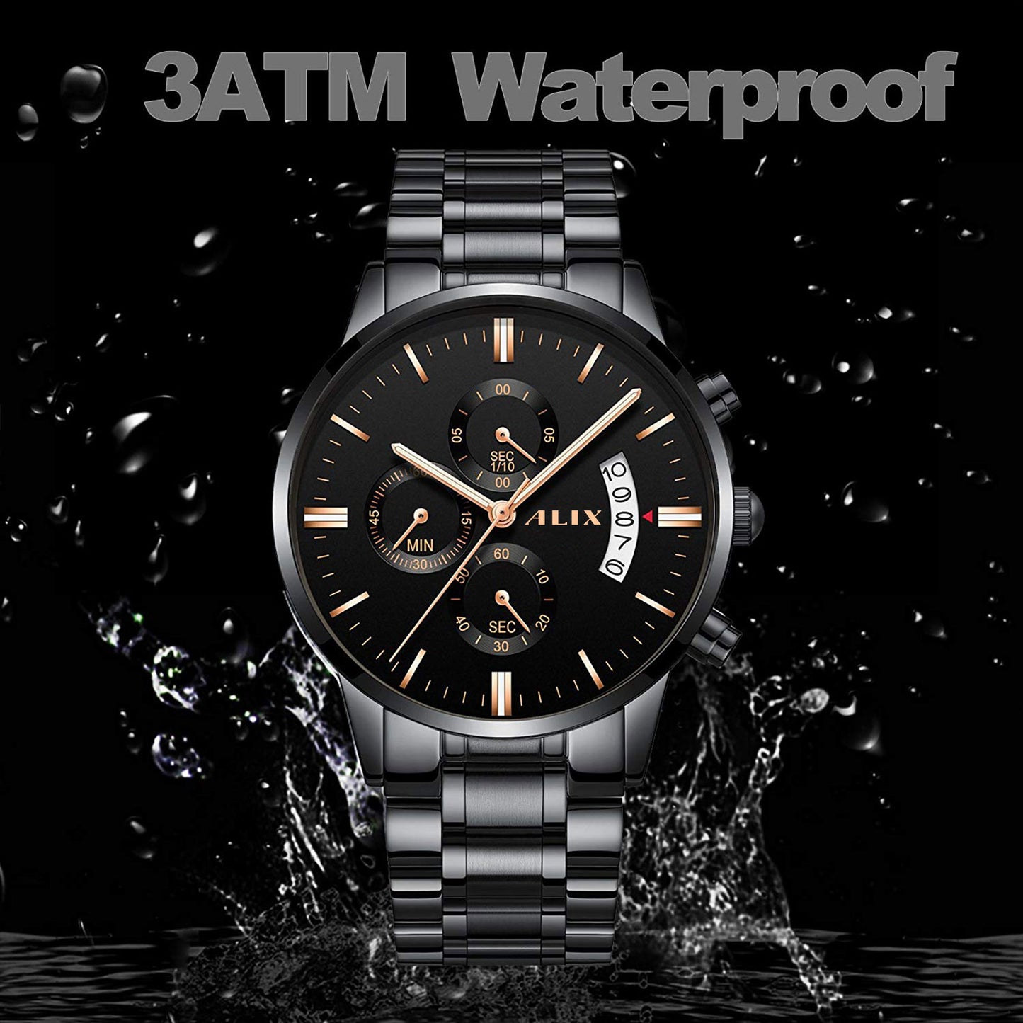 AL2309 Black Steel Strap With chronograph Dial men's Analog Watch
