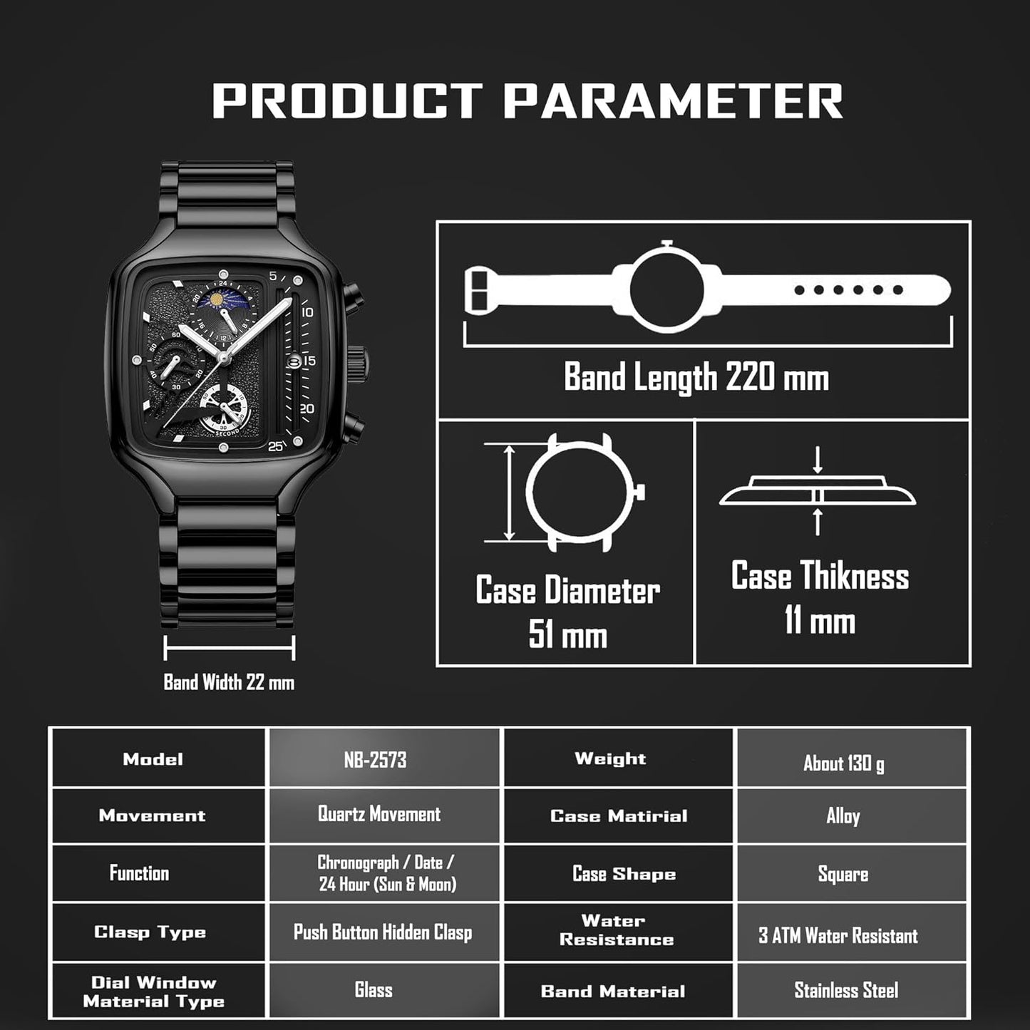 AL2573 Black Stainless Steel Analog Watch
