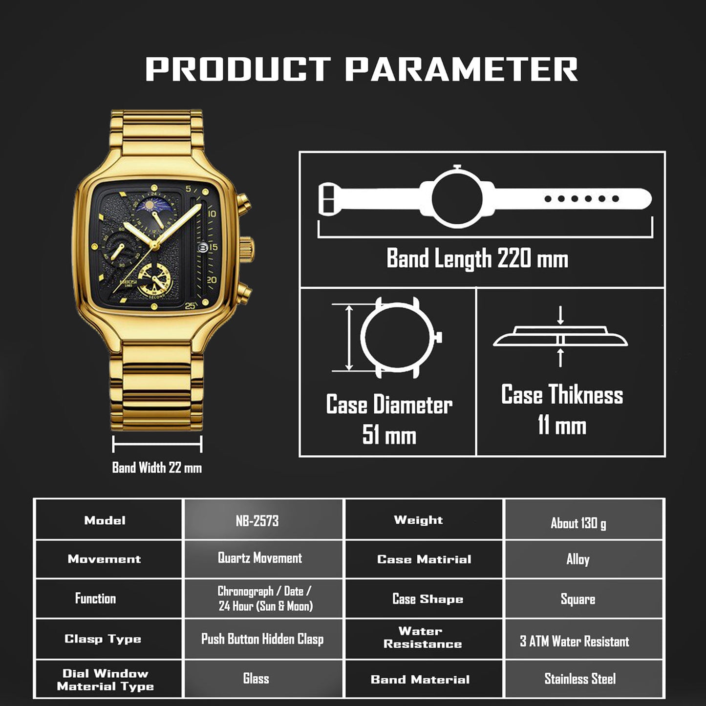AL2573 Gold Stainless Steel Analog Watch