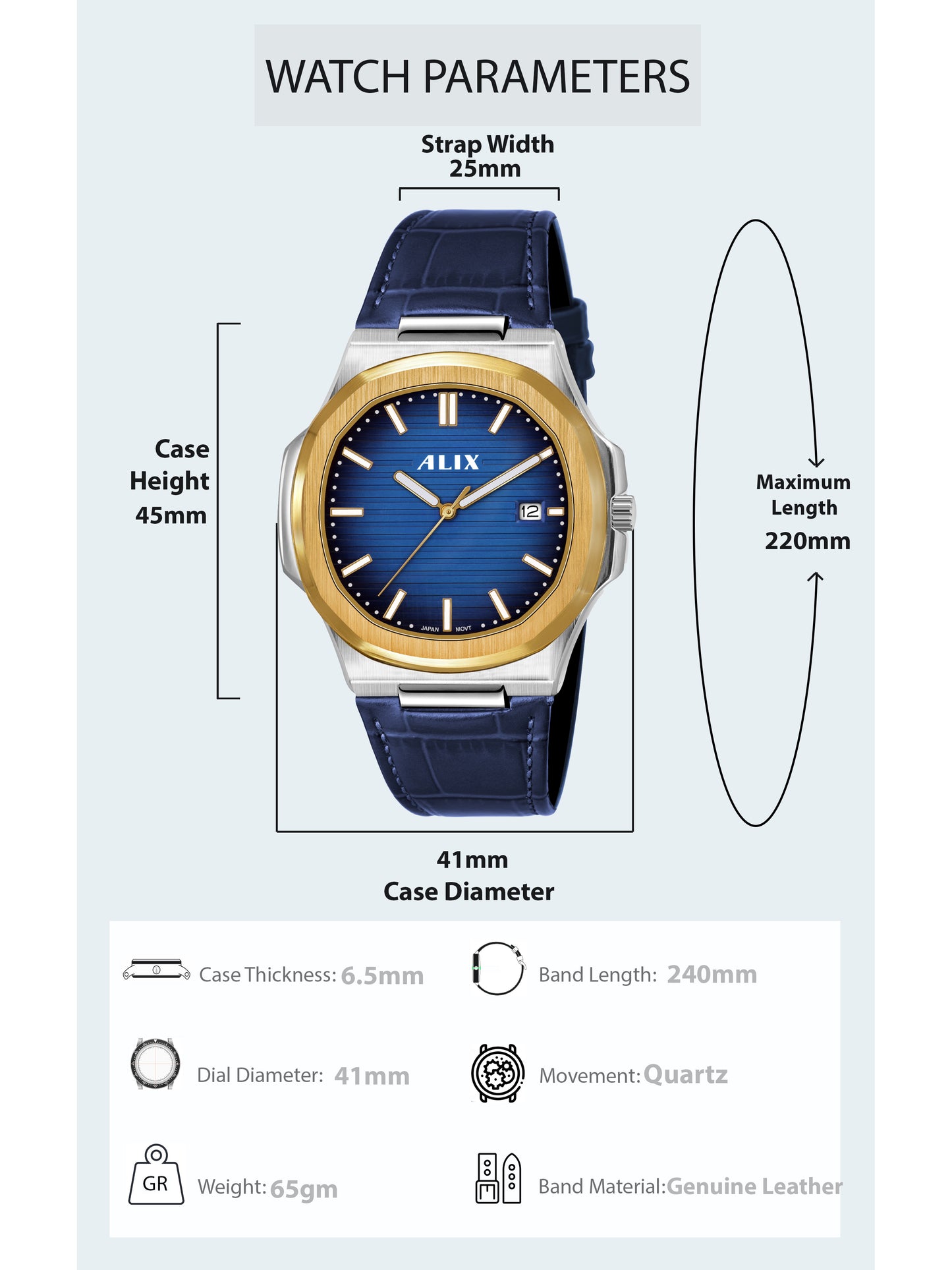 AL2906L Blue Genuine leather strap Analog Watch