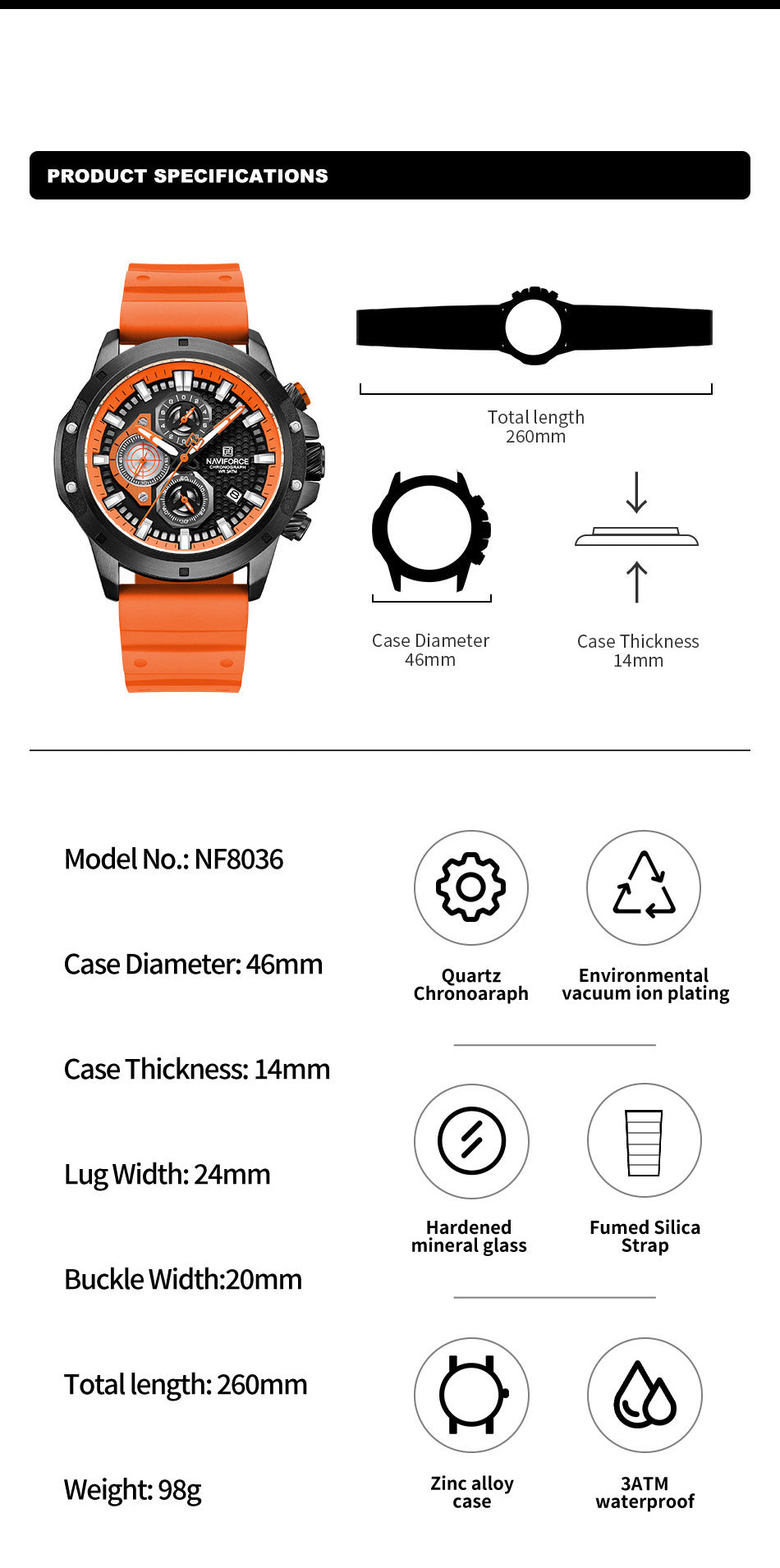 NF8036 Chronograph Date Display Analog watch for men - NAVIFORCE