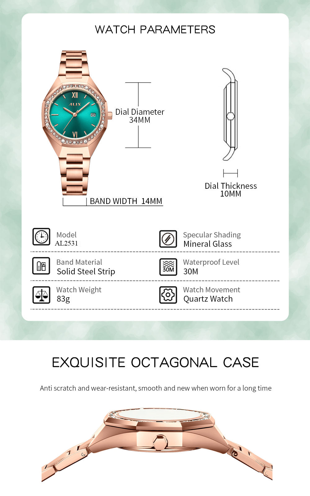 AL2531 Rosegold Octagonal case with diamond studded dial Analog Watch