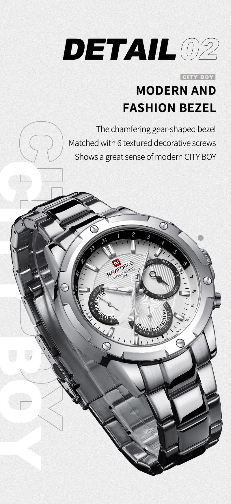 NF9196 Silver white Chronograph watch for men - Naviforce