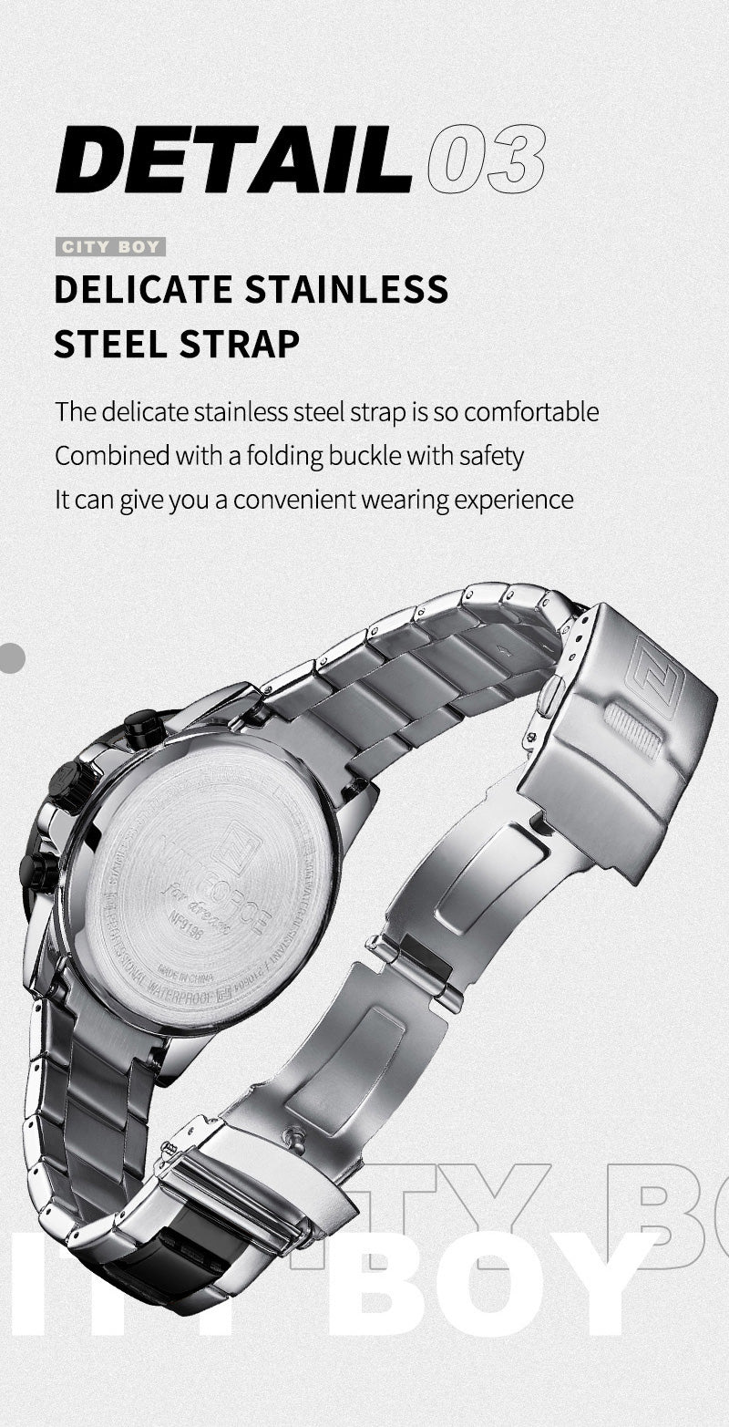 NF9196 Silver white Chronograph watch for men - Naviforce