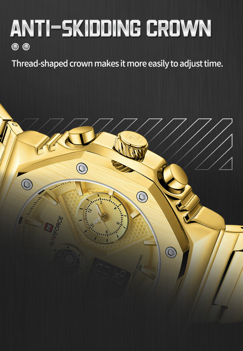 NF9216 Gold digital - analog chronograph watch for men's-NAVIFORCE