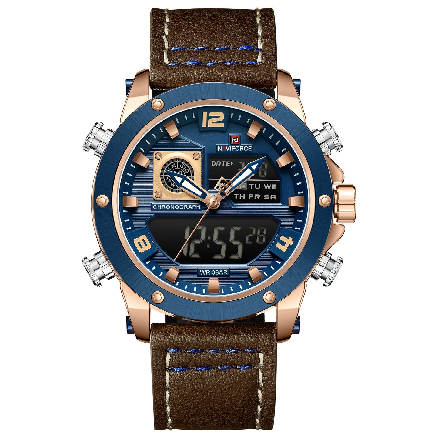 Naviforce NF9236 Brown Strap Military Style Analog-Digital Watch