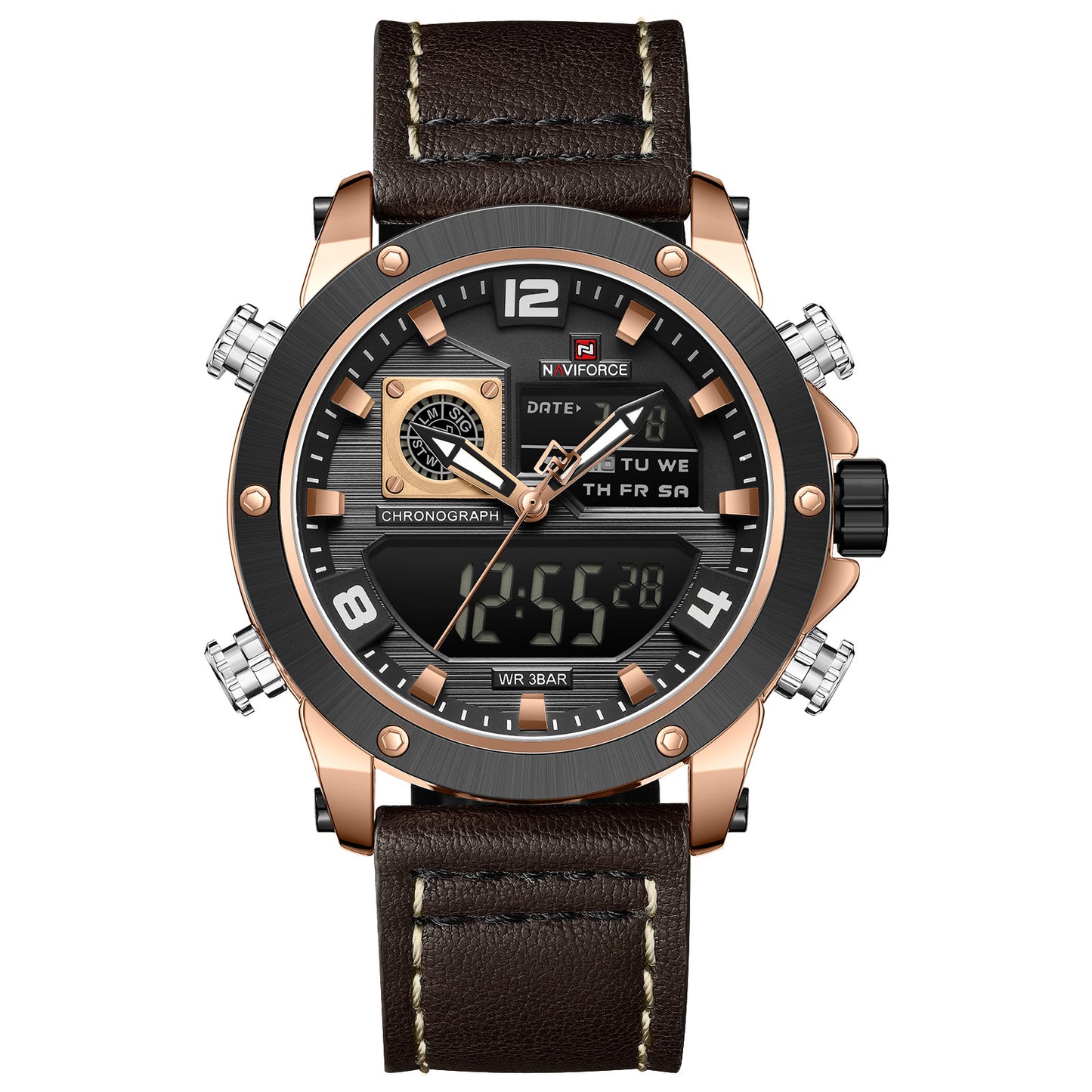 Naviforce NF9236 Brown Strap Military Style Analog-Digital Watch