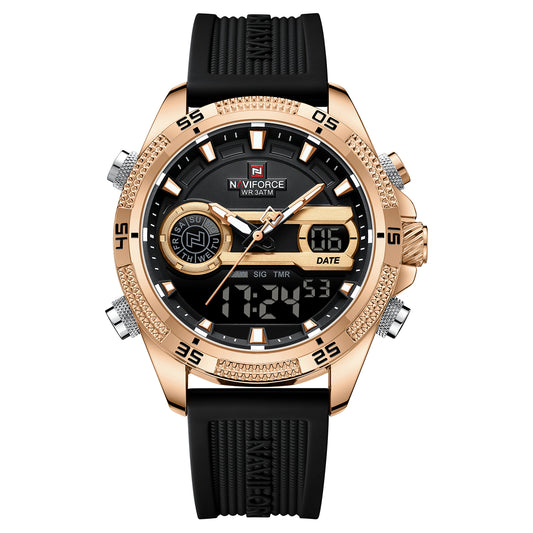 NF9223 Black-Rosegold Silicone strap digi-analog mens watch - NAVIFORCE
