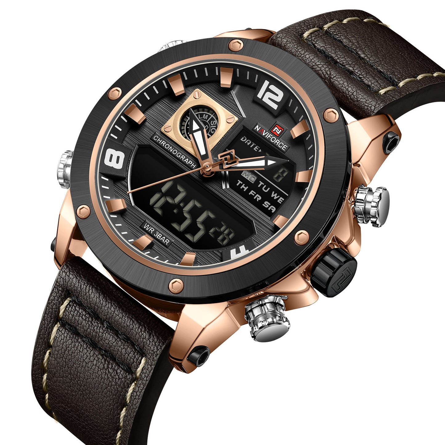 Naviforce NF9236 Brown Strap Military Style Analog-Digital Watch