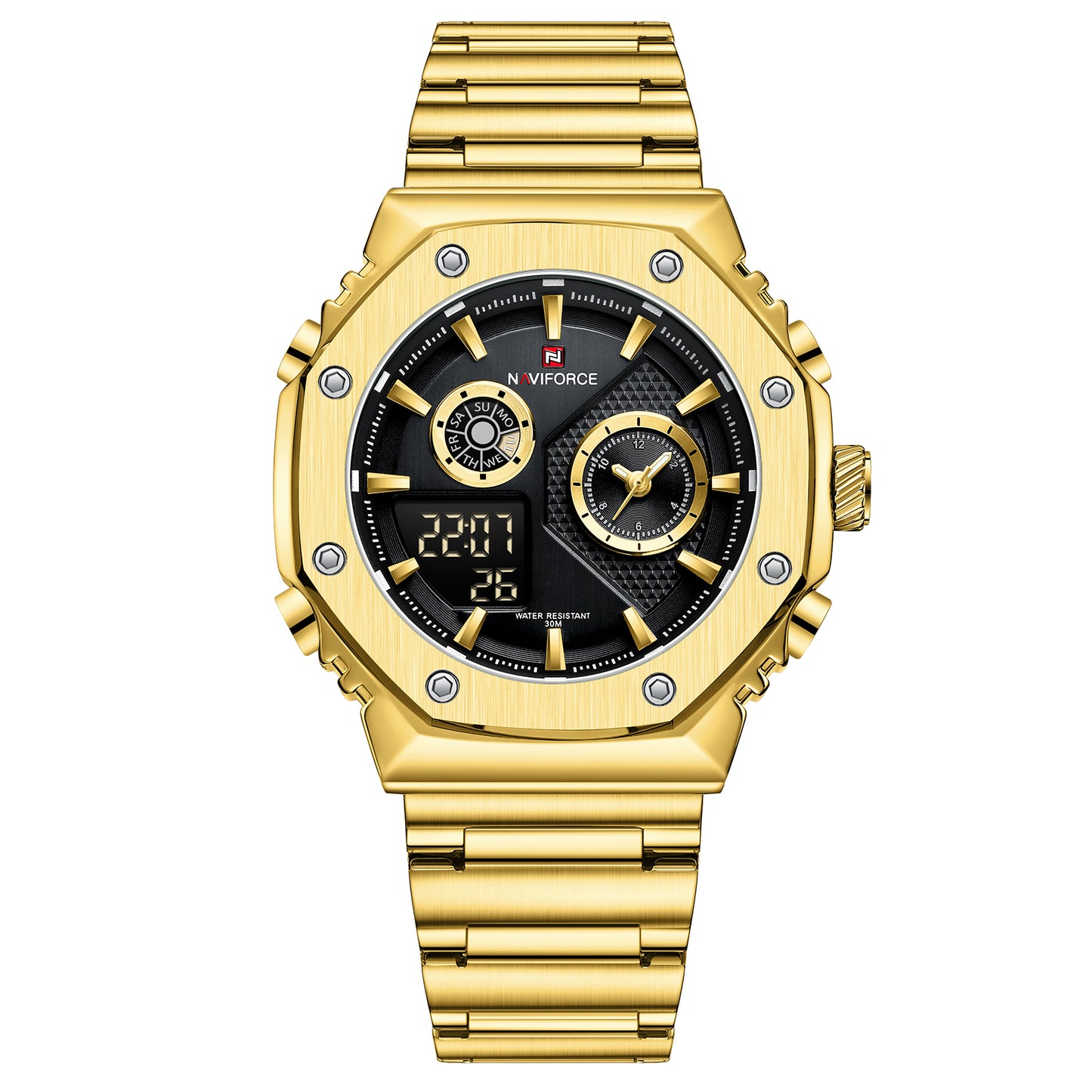 NF9216 Gold Black digital - analog chronograph watch for men's-NAVIFORCE