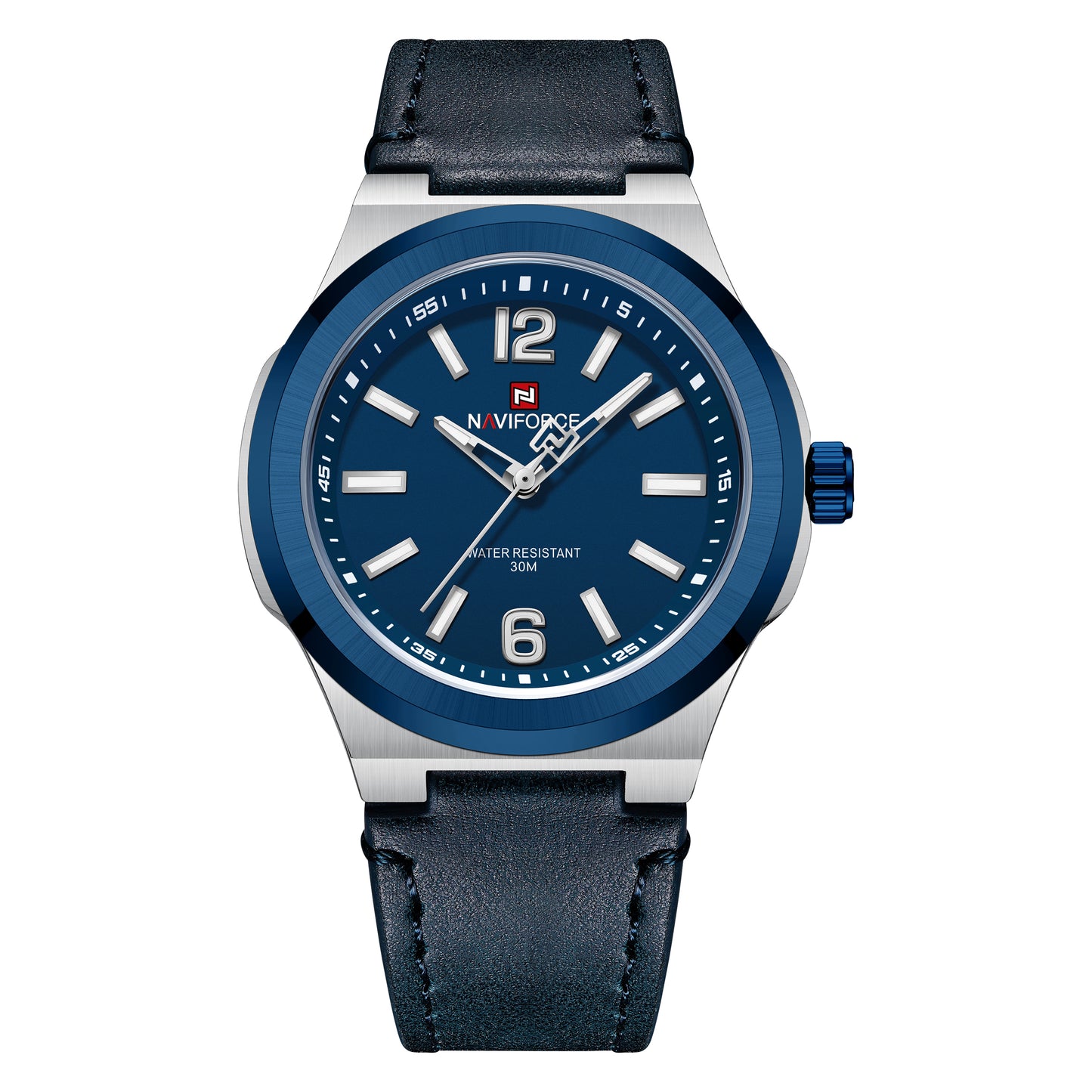 Naviforce NF9233 Blue and silver with leather strap Analog Watch