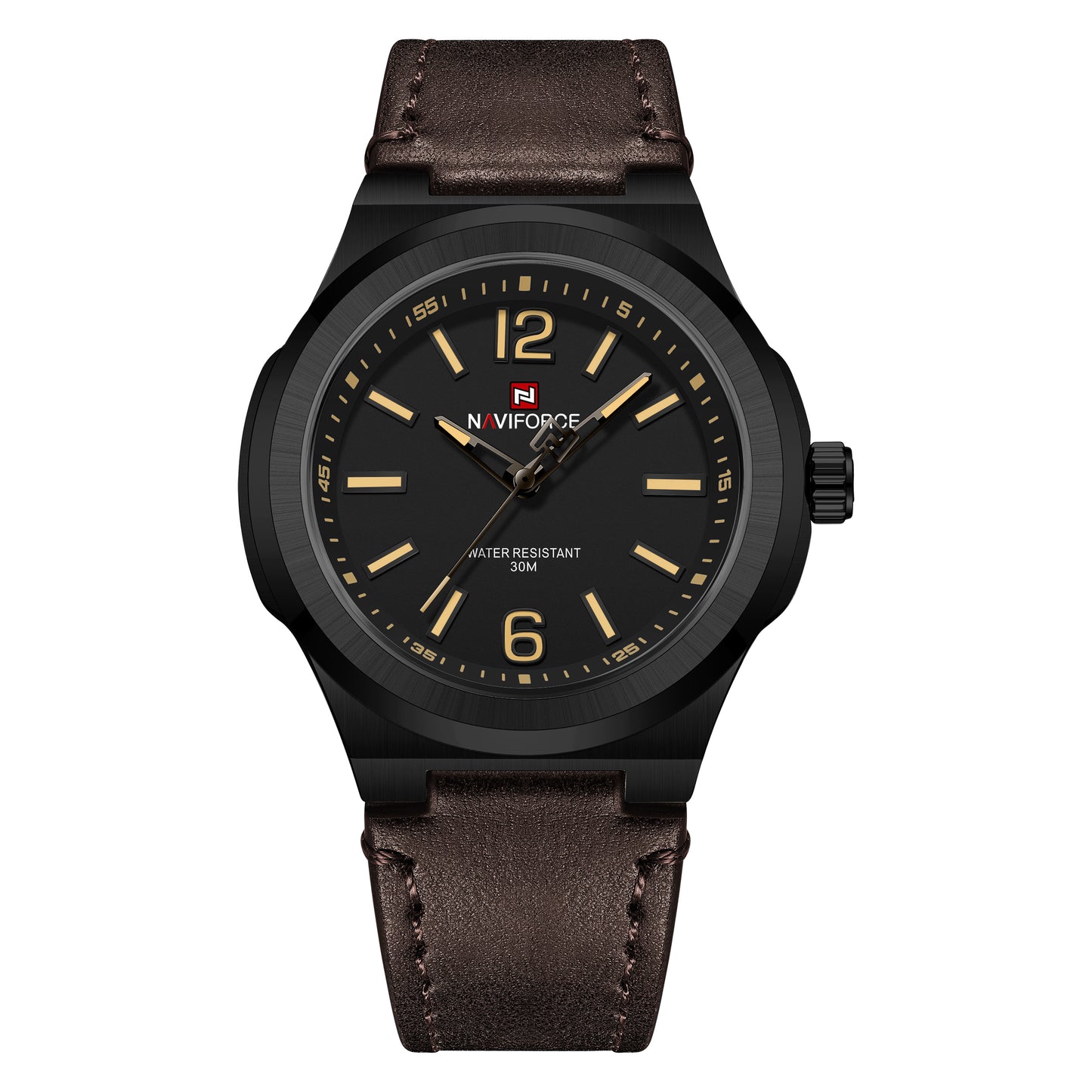 Naviforce NF9233 black and brown with leather strap Analog Watch