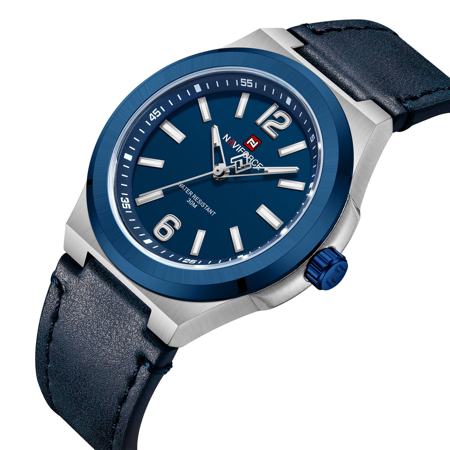 Naviforce NF9233 Blue and silver with leather strap Analog Watch