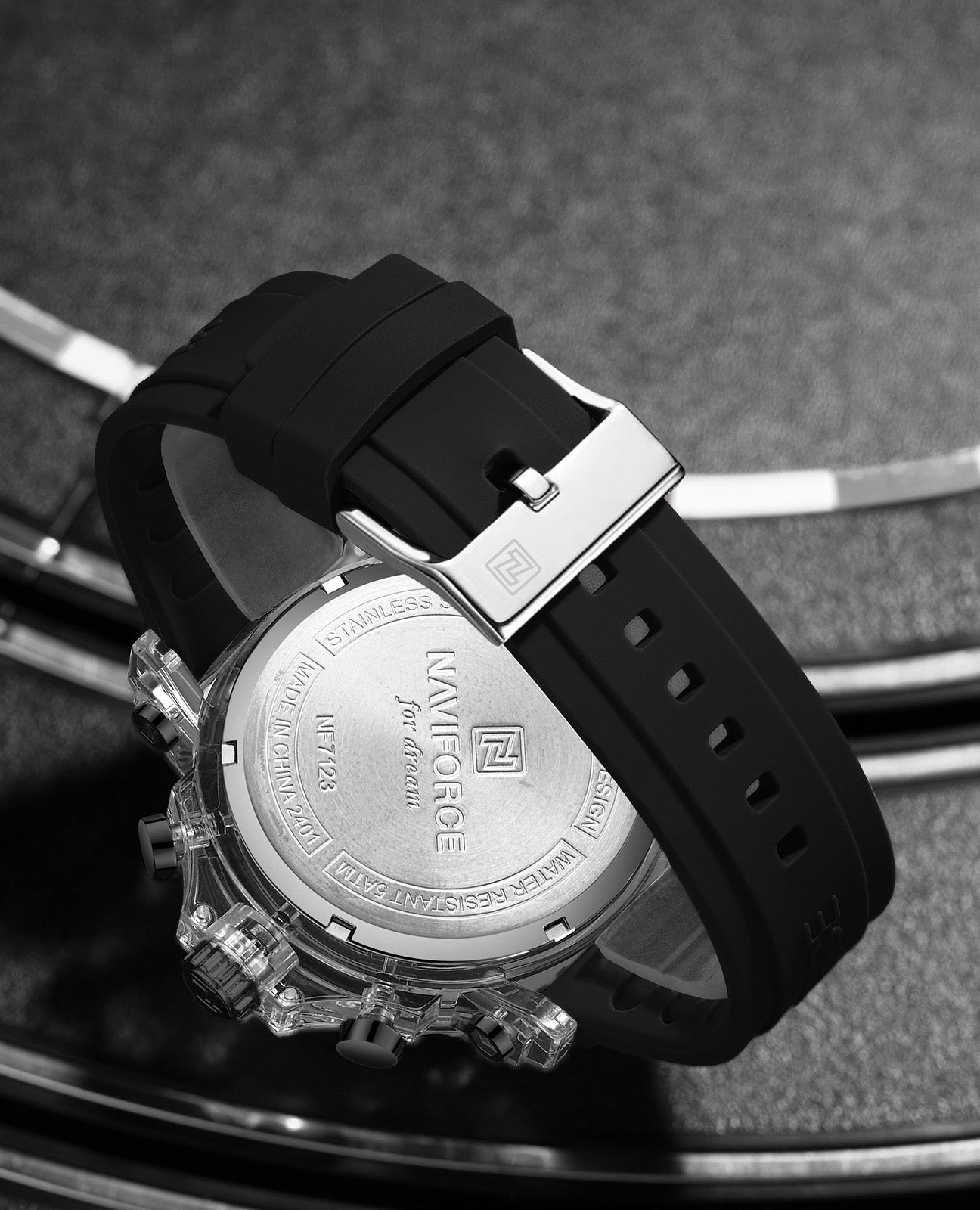 NF7123 Black with White Chronograph dial Analog Watch