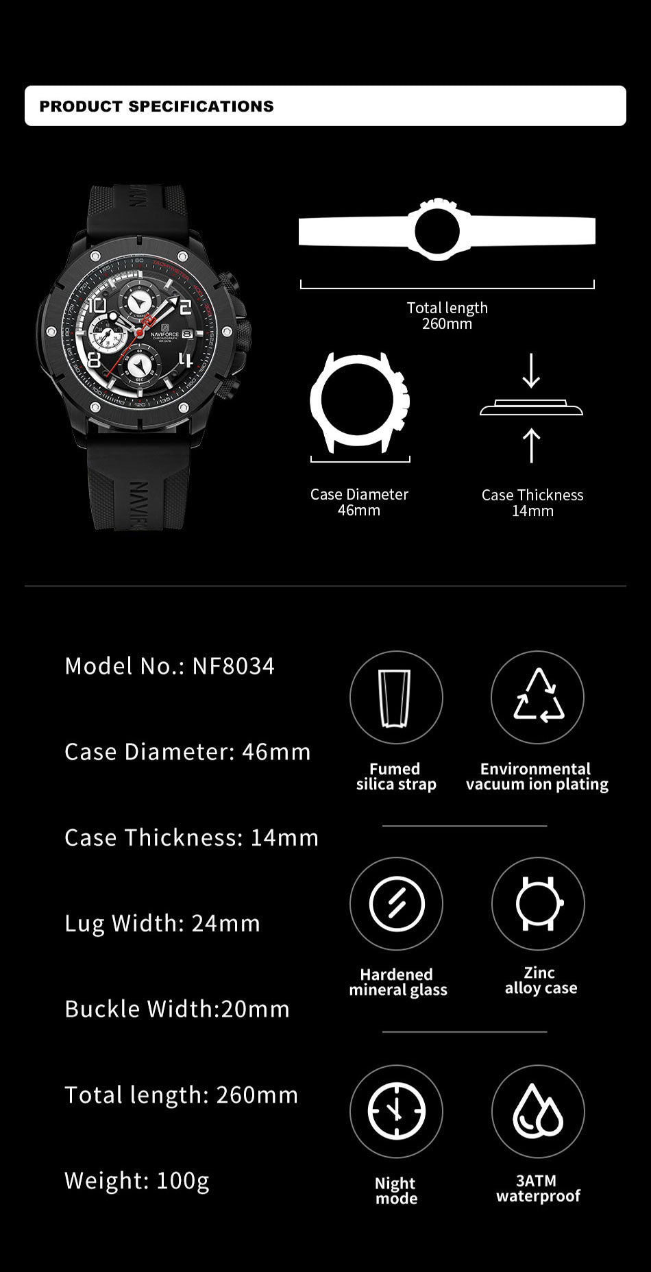 NF8034 Black sports looking attractive chronograph Analog Watch