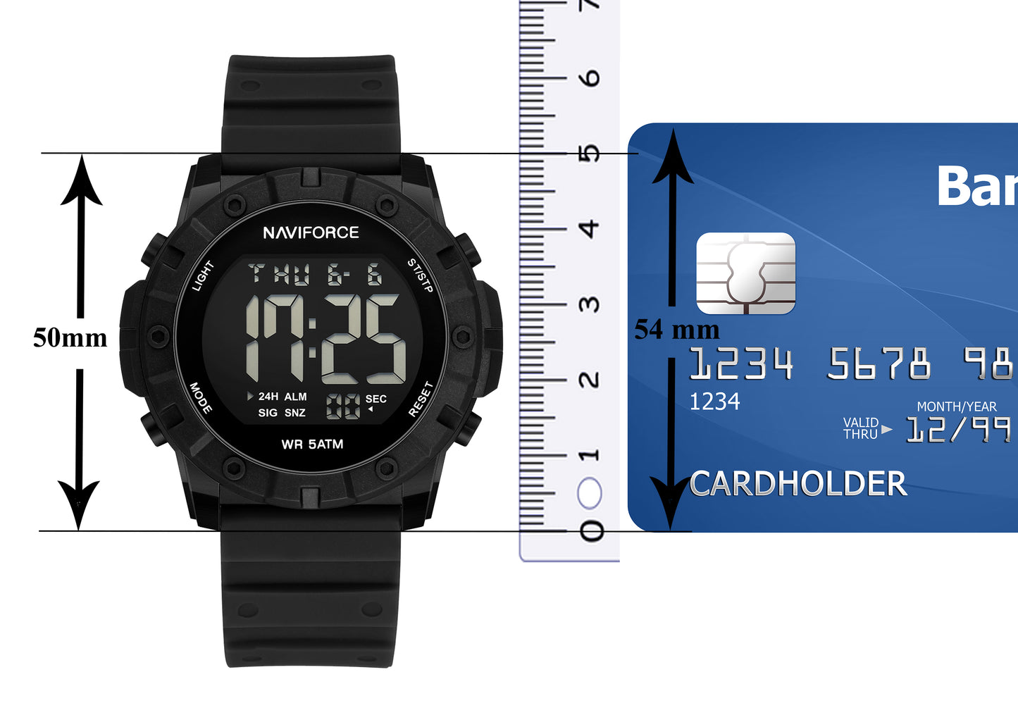 NF7110 Black LCD Display Trendy Silicone Digital Watch