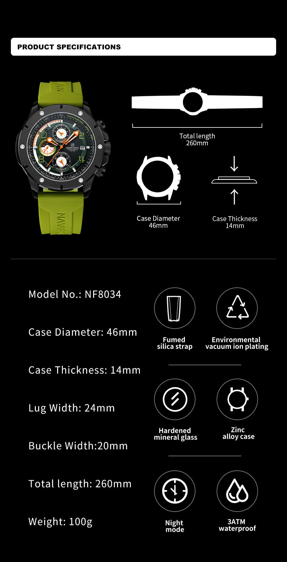 NF8034 Green sports looking attractive chronograph Analog Watch