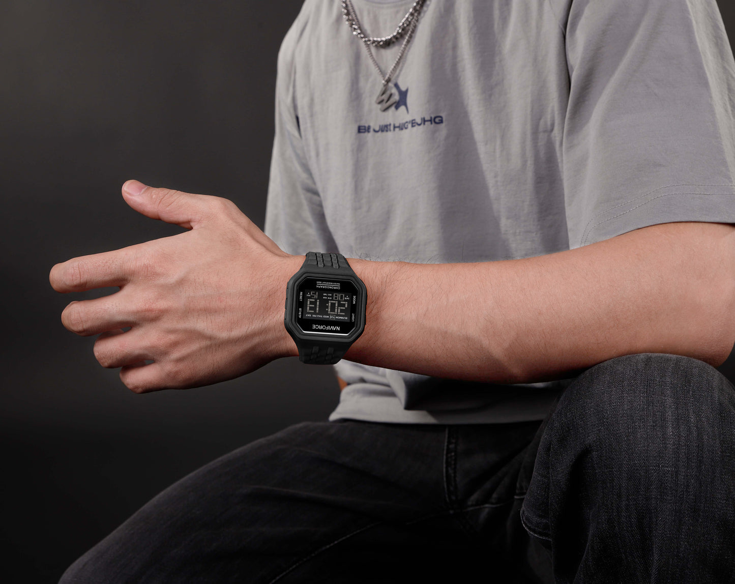NF7116 Black LCD Display Multifunctional Digital Watch
