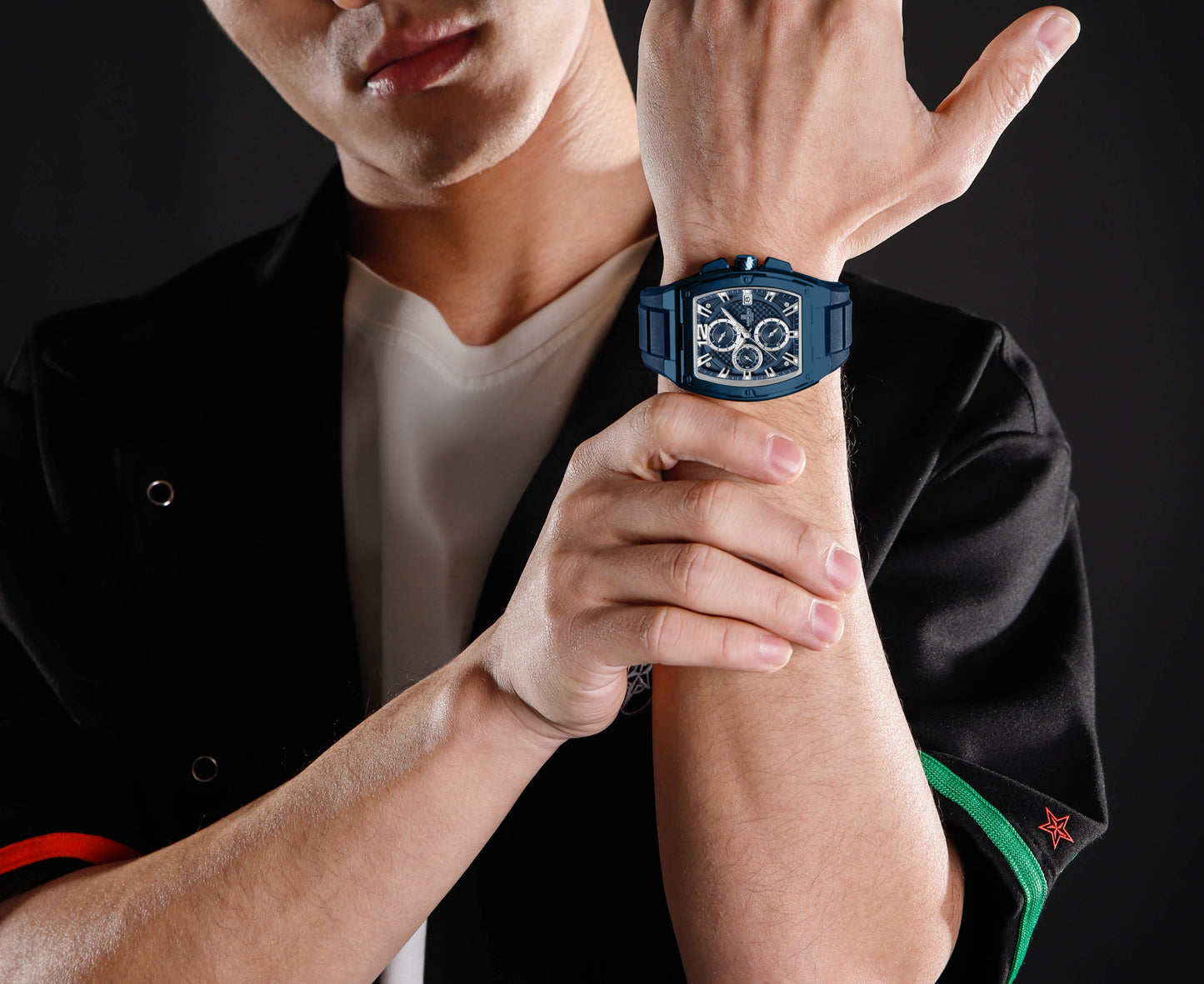 Naviforce NF8050 blue chronograph dial silicon strap Analog Watch