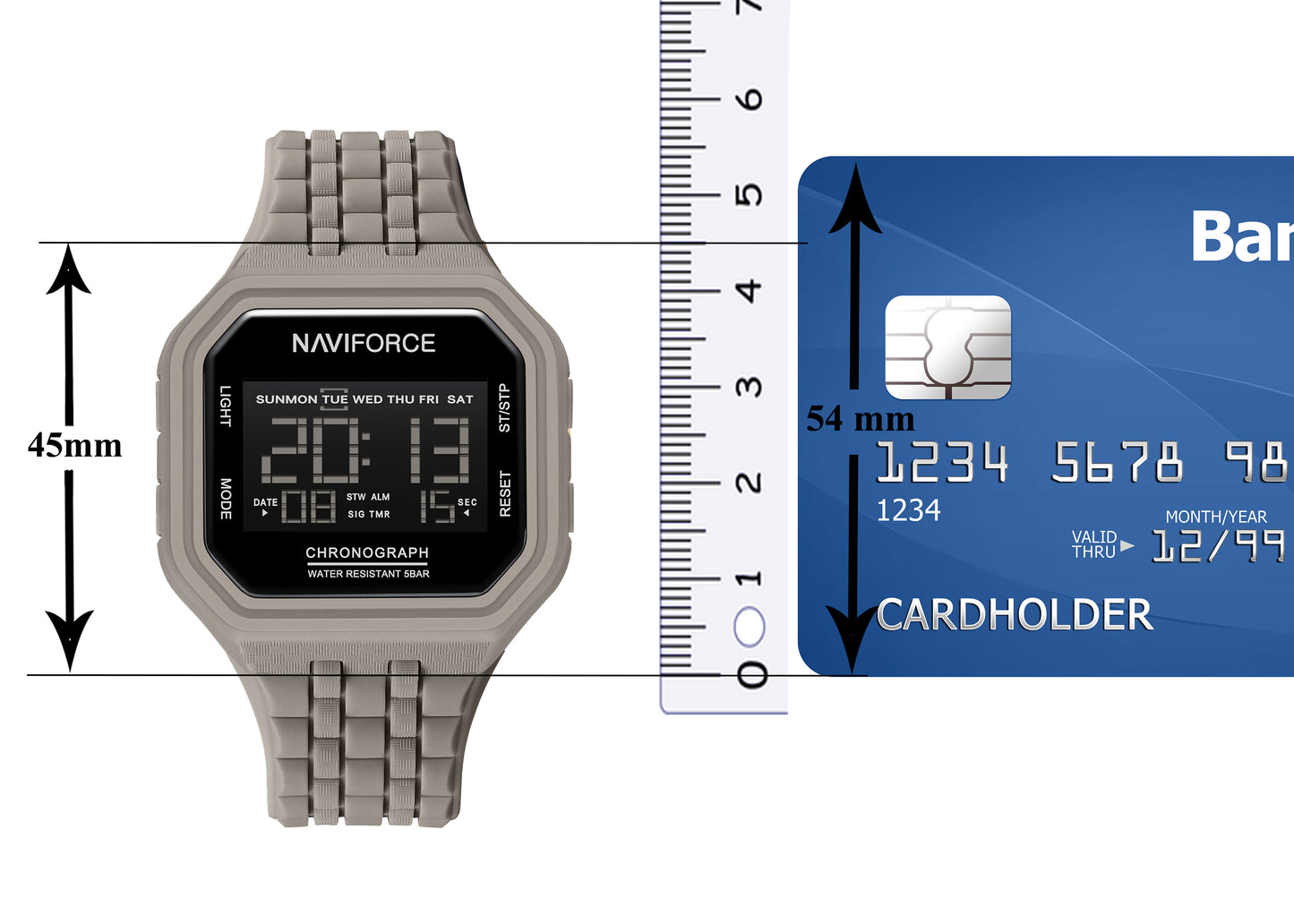 NF7116 Biege LCD Display Multifunctional Digital Watch