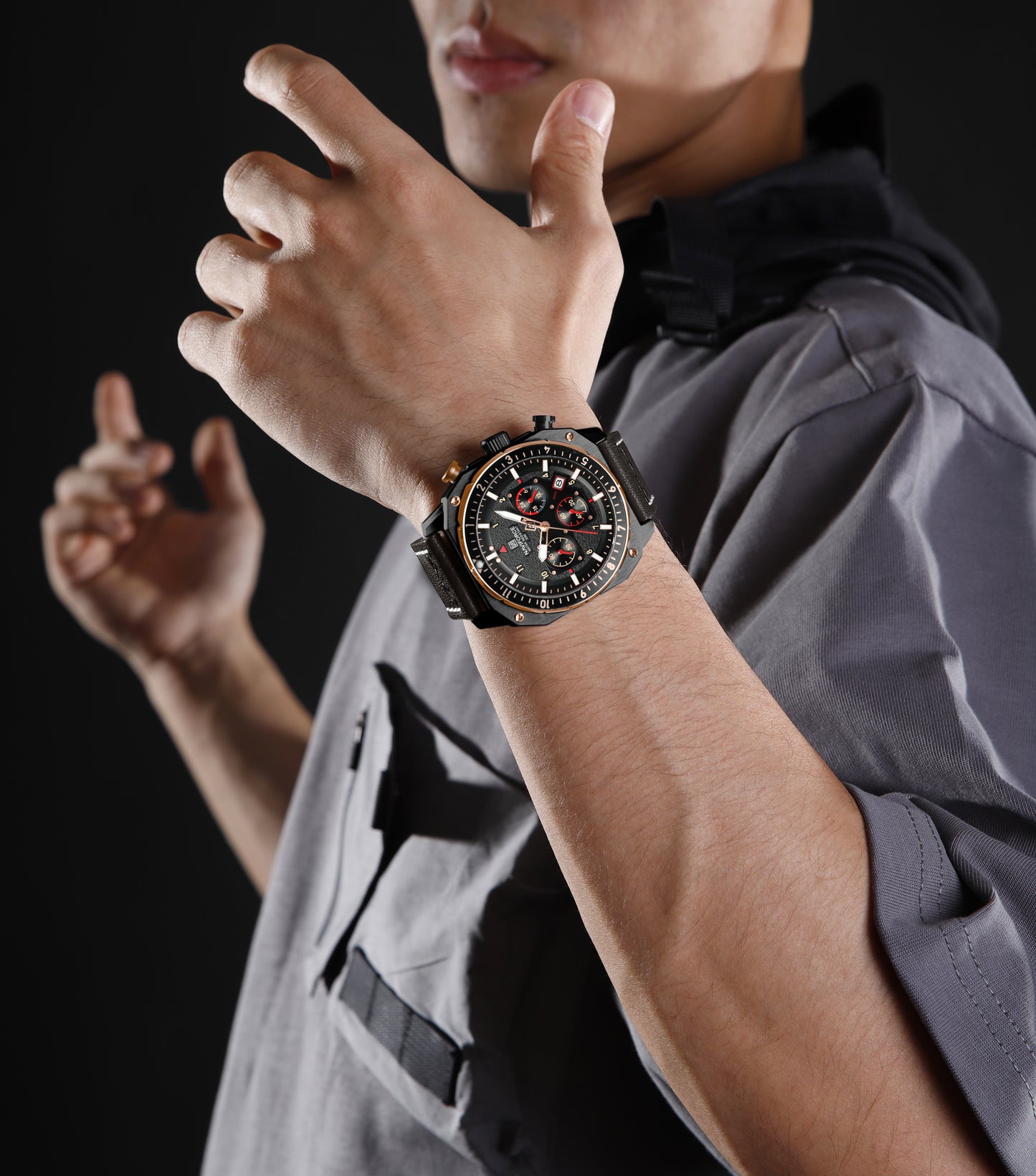 Naviforce NF8057 Brown Leather Strap Analog Watch