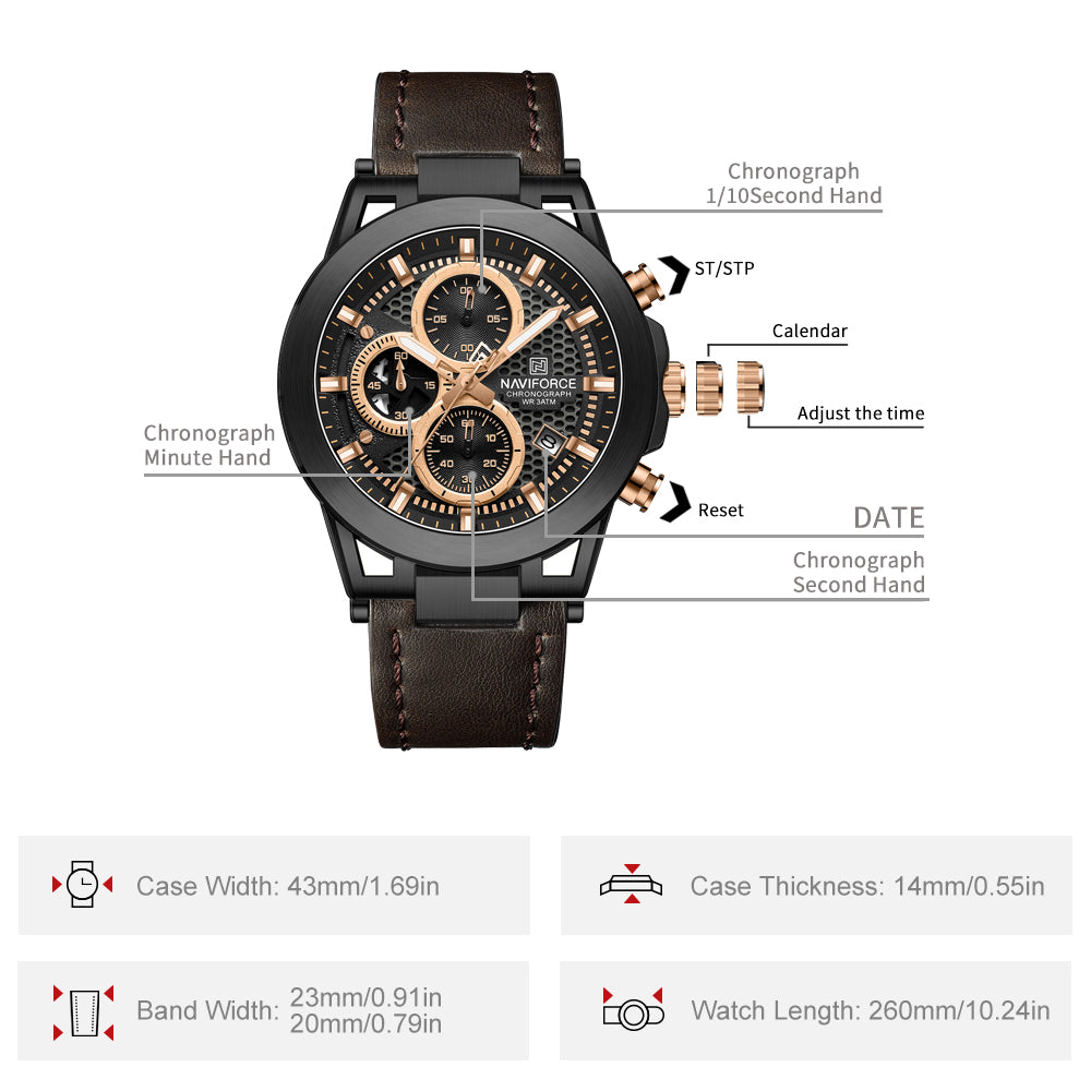 Naviforce NF8073 Unique Brown Genuine Leather Analog Watch