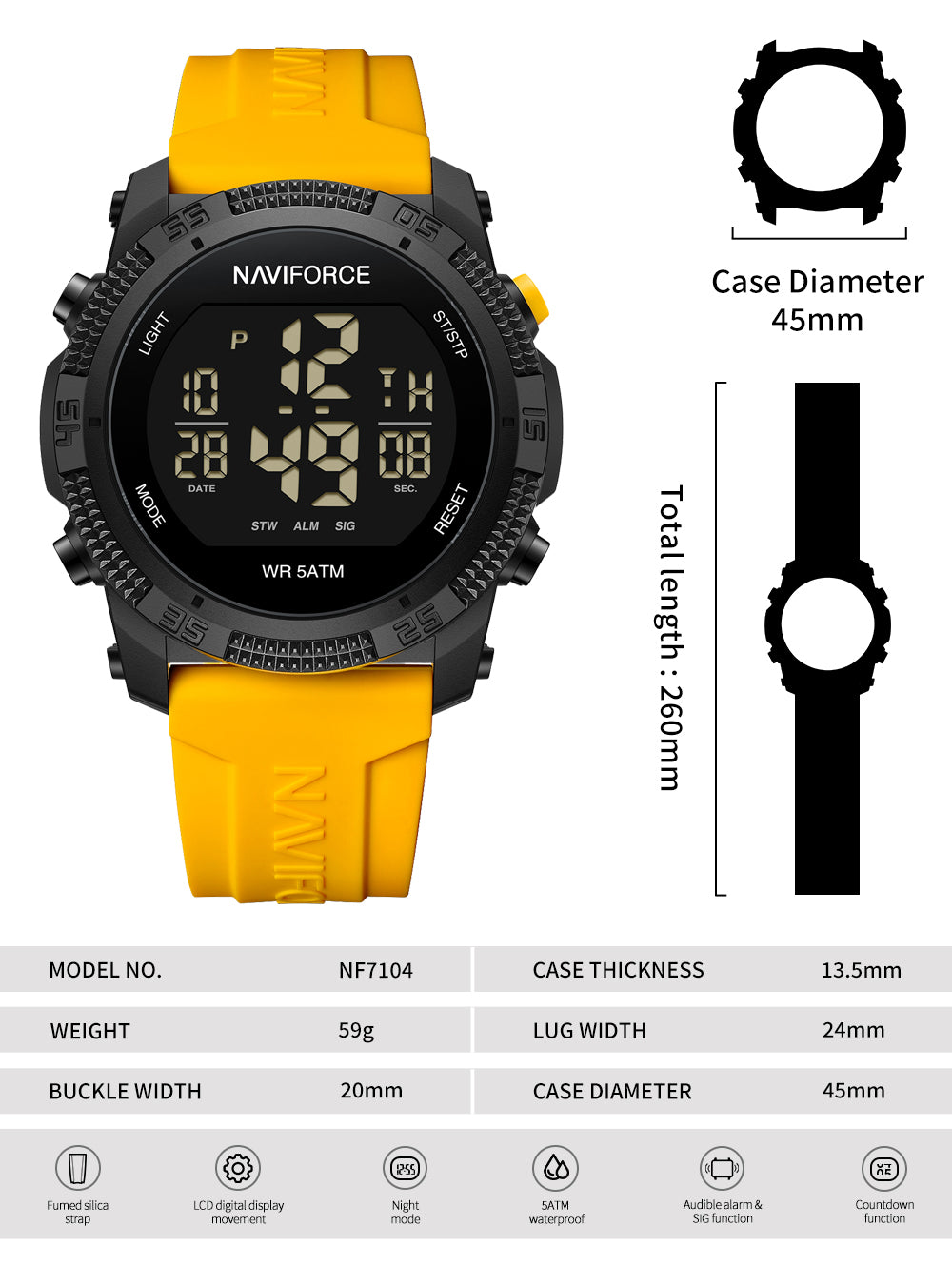 NF7104 Yellow Silicon Strap Digital Watch