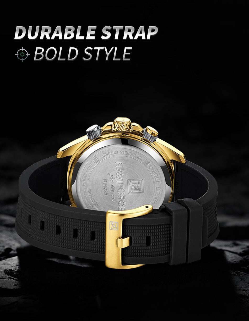 NF9223 Black-gold Silicone strap digi-analog mens watch - NAVIFORCE
