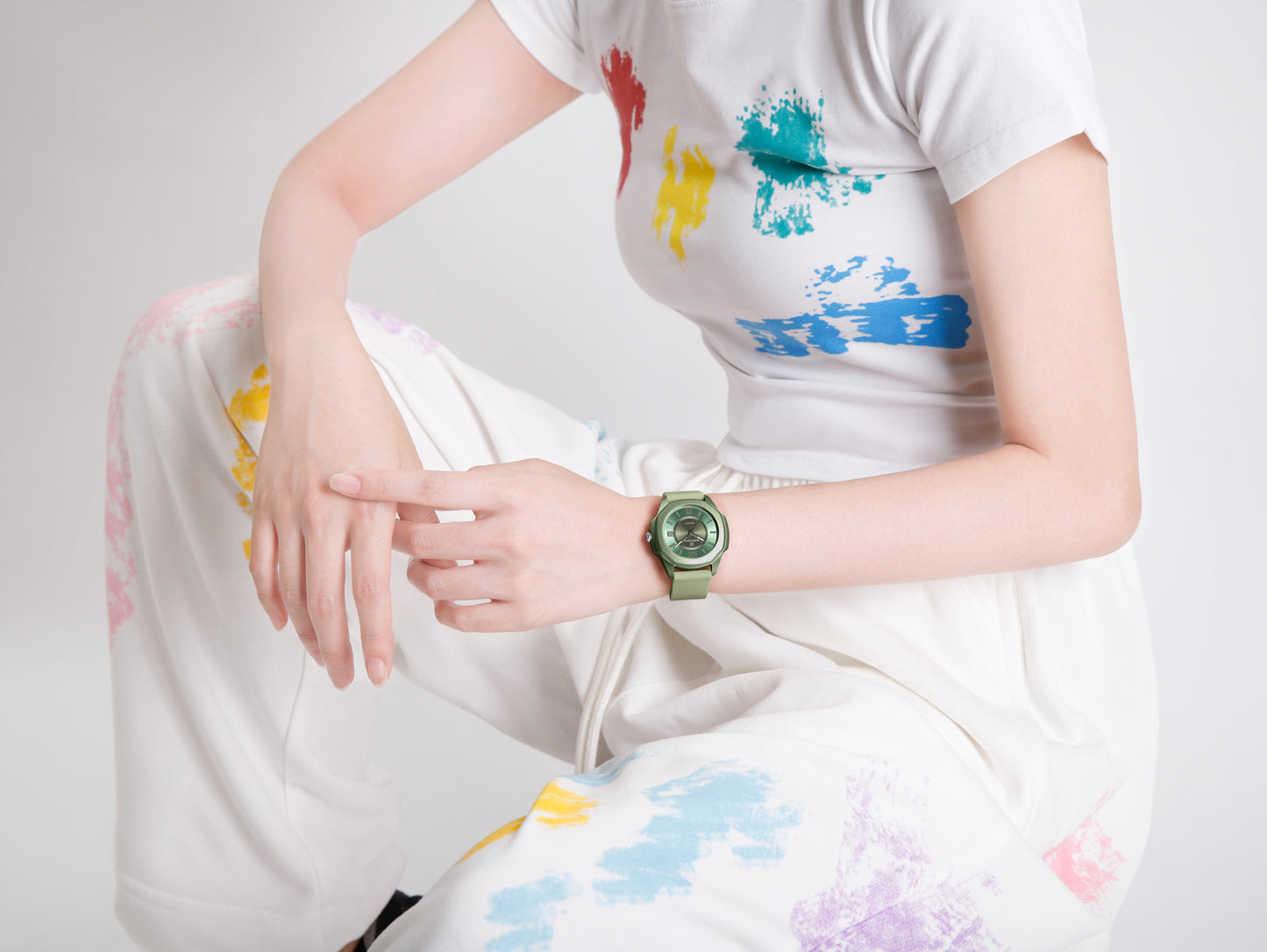NF7107 Green Silicon Strap luminous hands Analog Watch