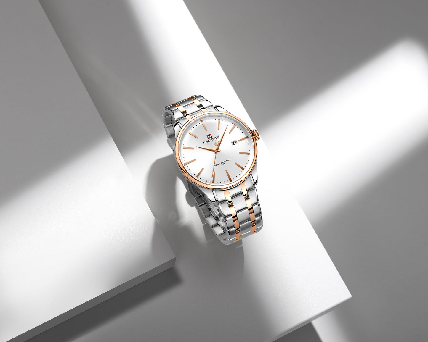 Naviforce NF9230 Silver White Gentle Elegant Calendar Analog Watch