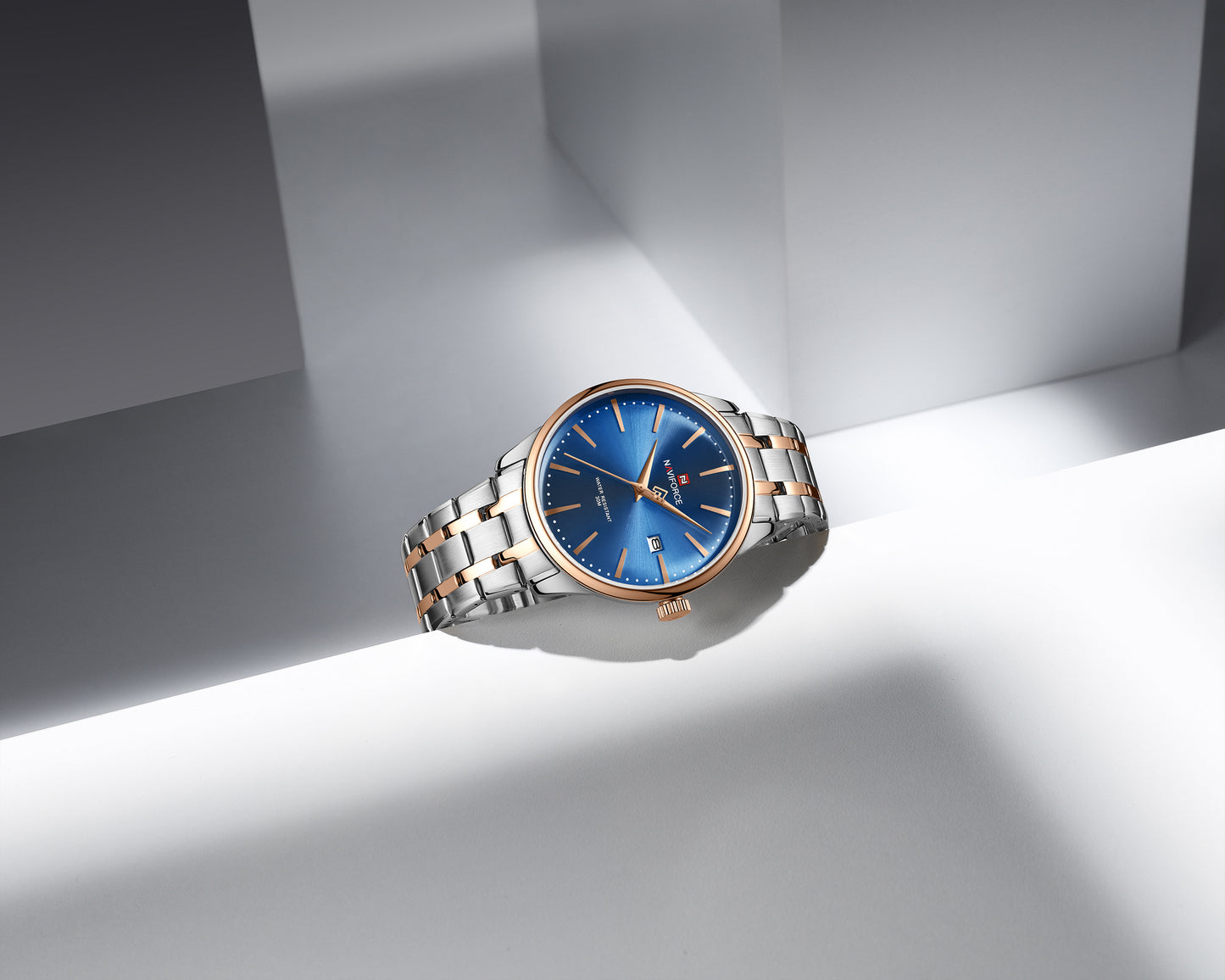 Naviforce NF9230 Silver Blue Gentle Elegant Calendar Analog Watch