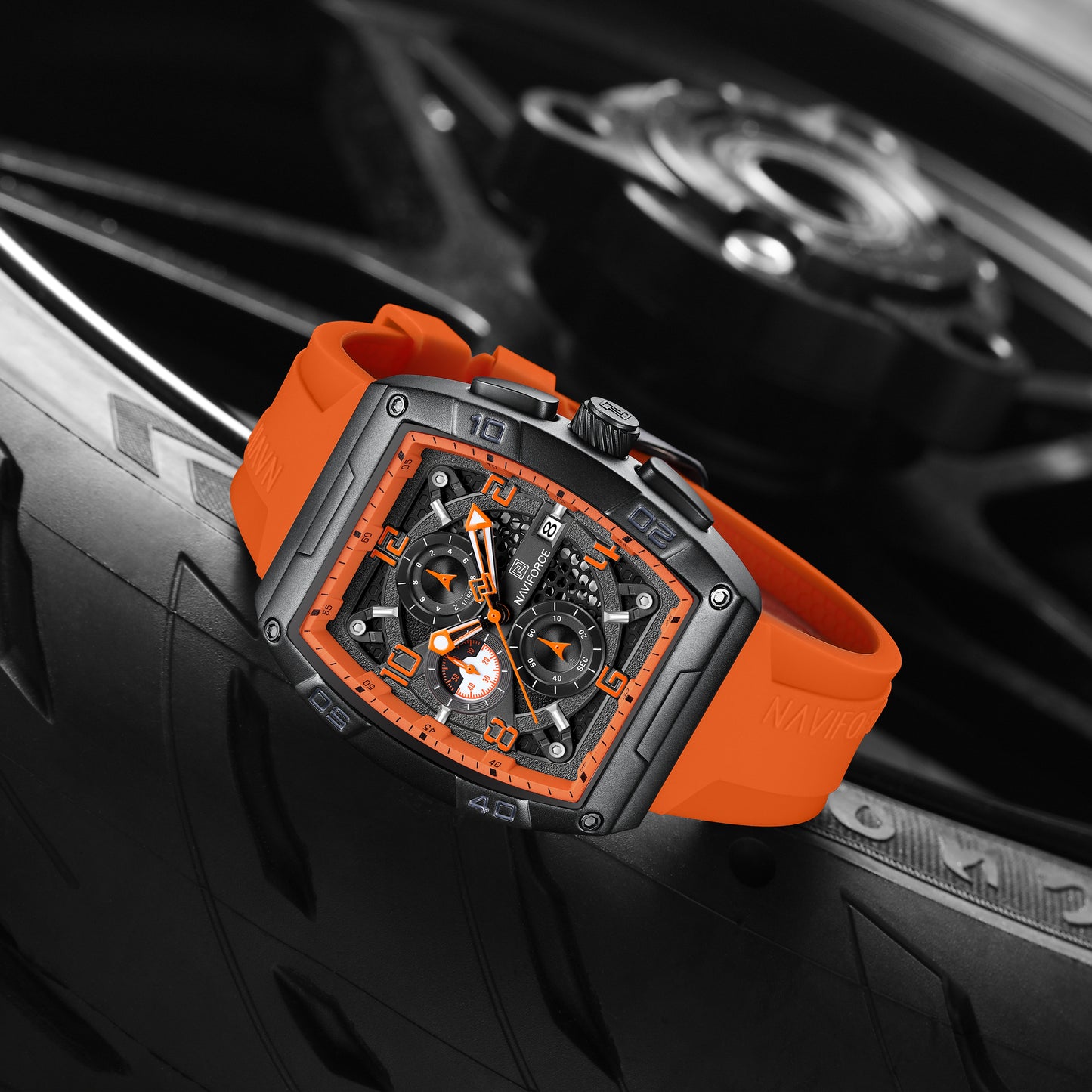 NF8052 Orange Black Chronograph watch for men - NAVIFORCE