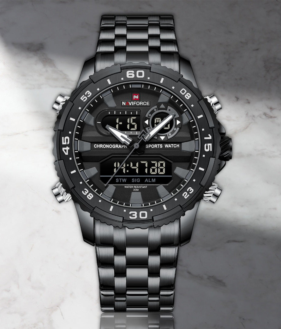 Naviforce NF9234 Versatile design all Black color Analog-Digital Watch