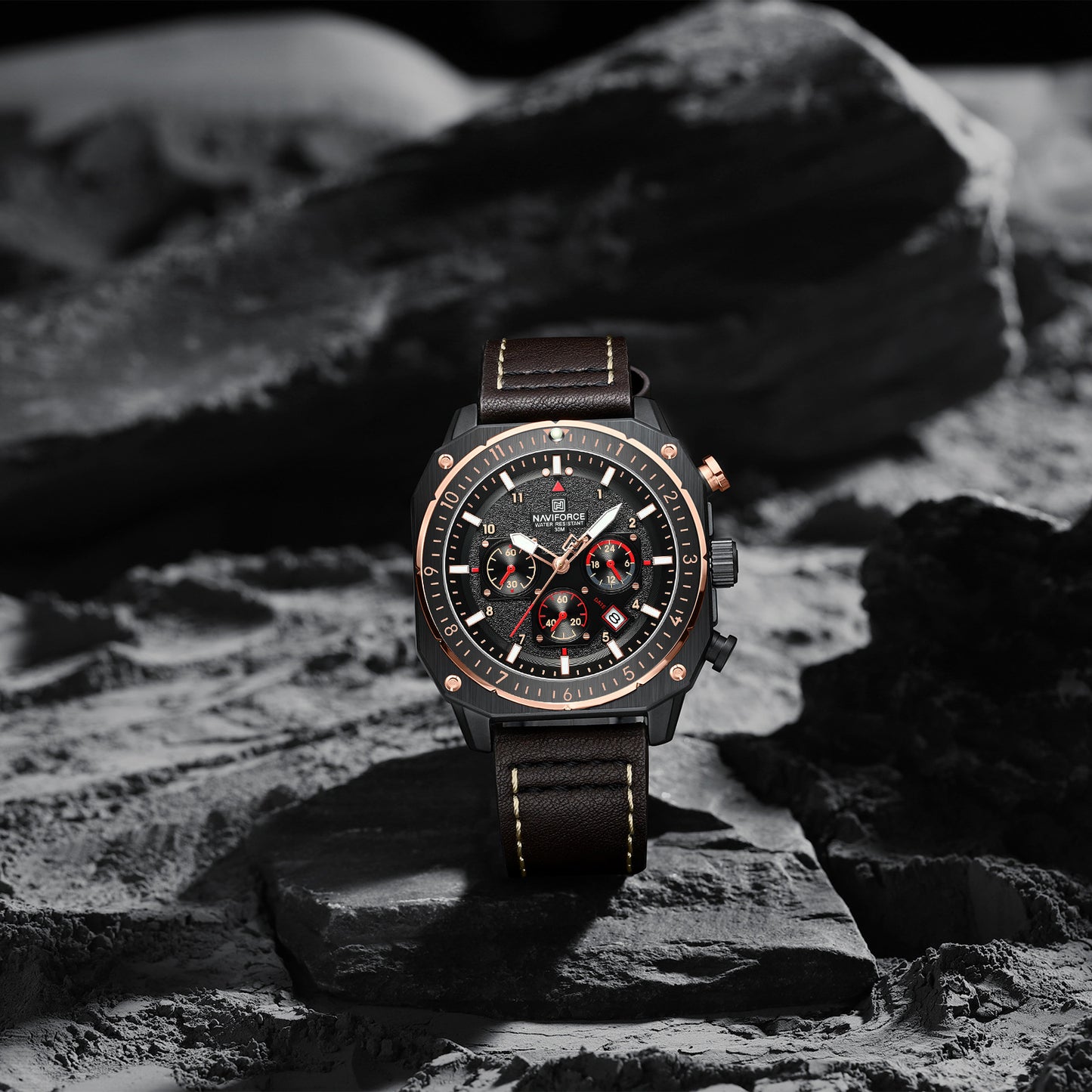Naviforce NF8057 Brown Leather Strap Analog Watch