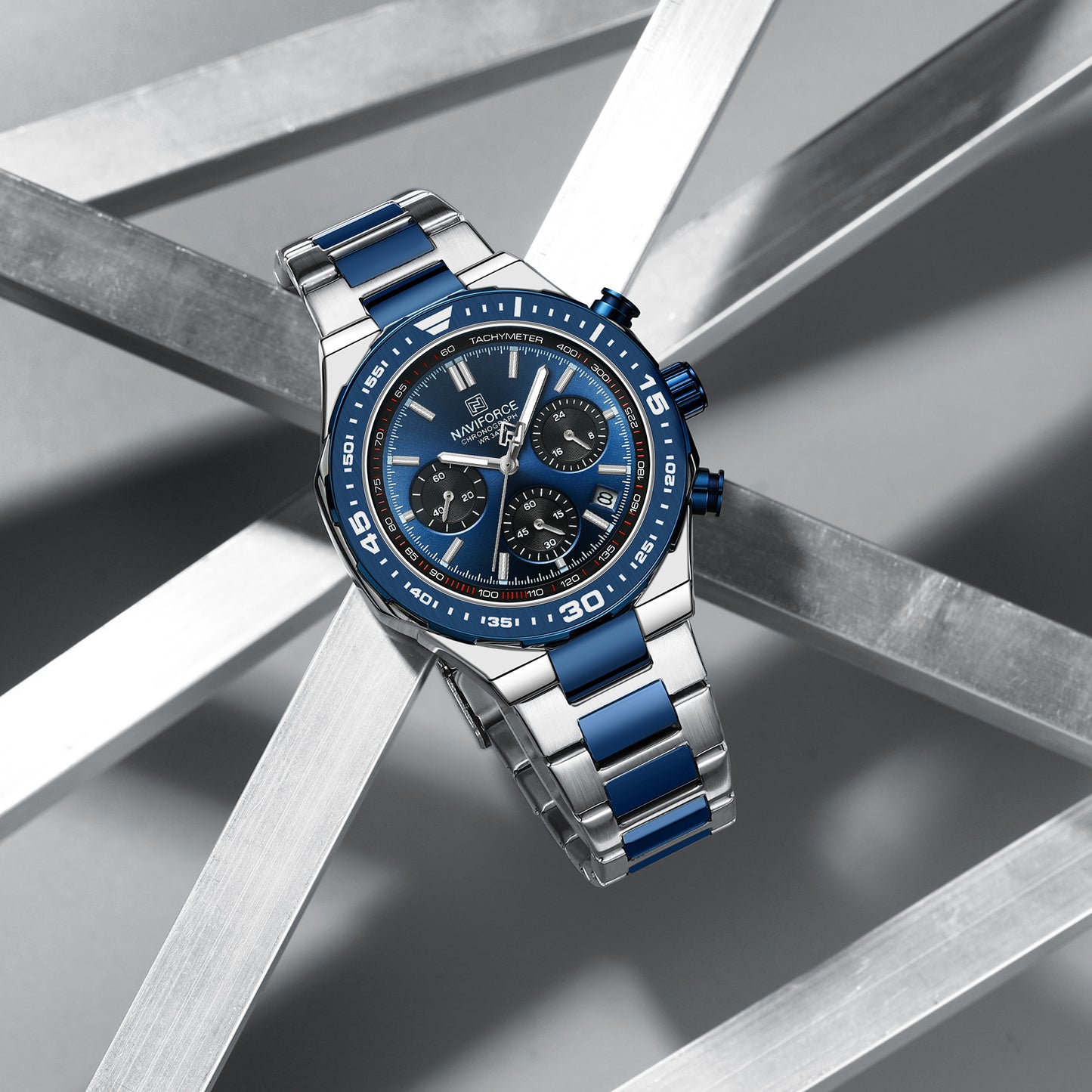 Naviforce NF8049: Silver Blue Multifunction Chrono for Men