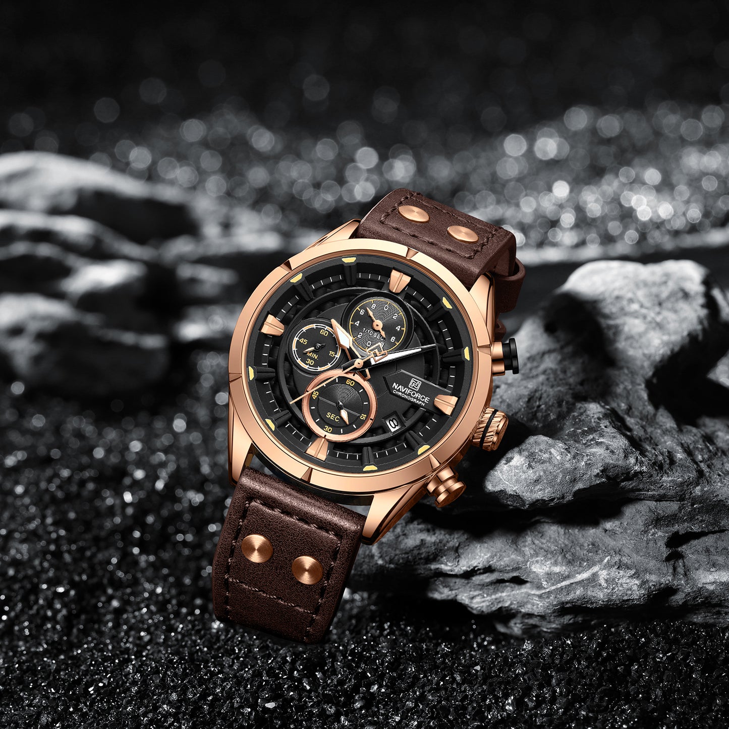 Naviforce NF8045 Brown Leather Strap Analog Watch