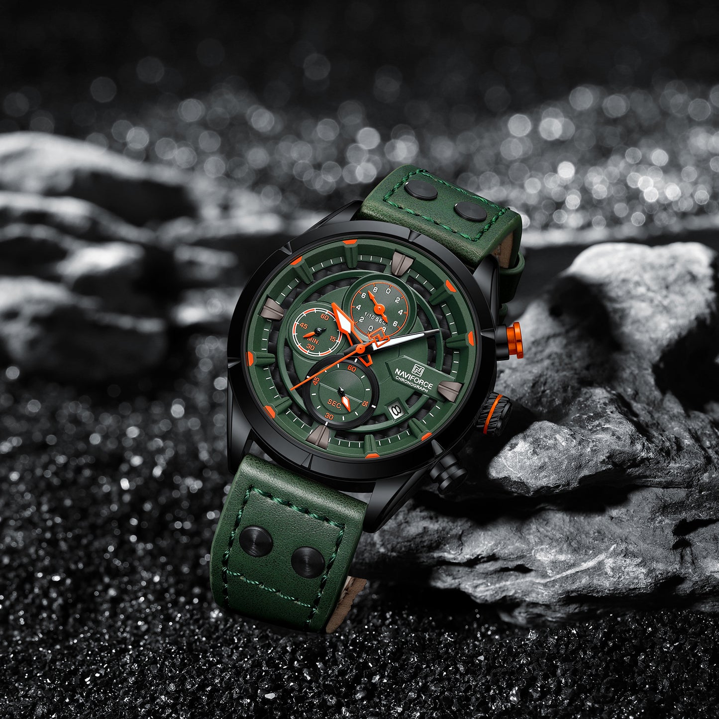 Naviforce NF8045 Green Leather Strap Analog Watch
