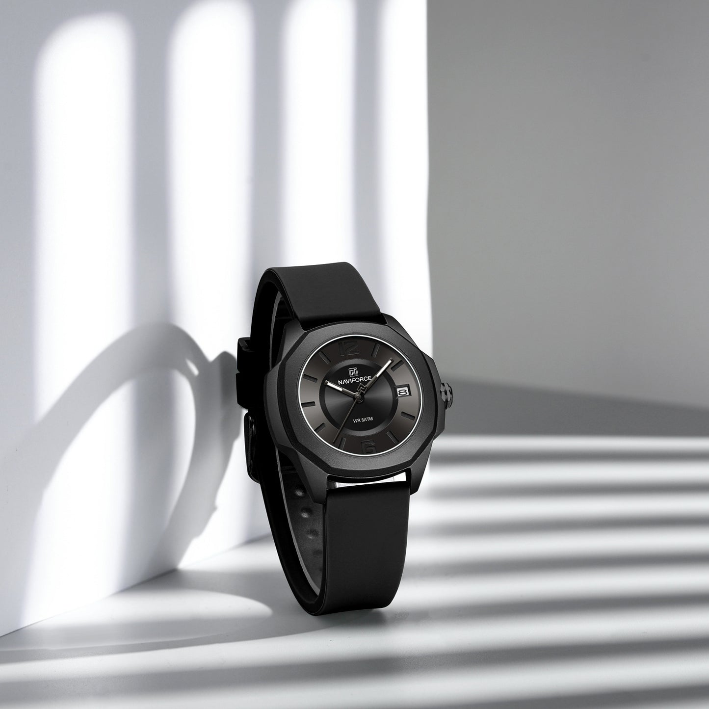 NF7107 Black Silicon Strap luminous hands Analog Watch