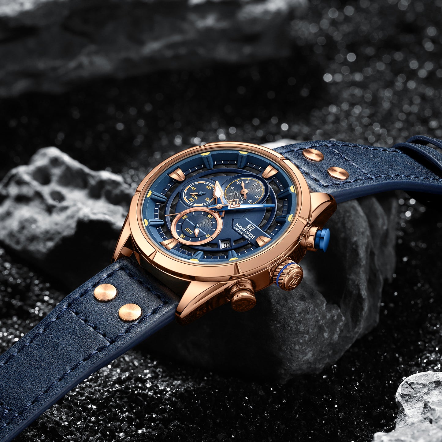 Naviforce NF8045 Blue Leather Strap Analog Watch