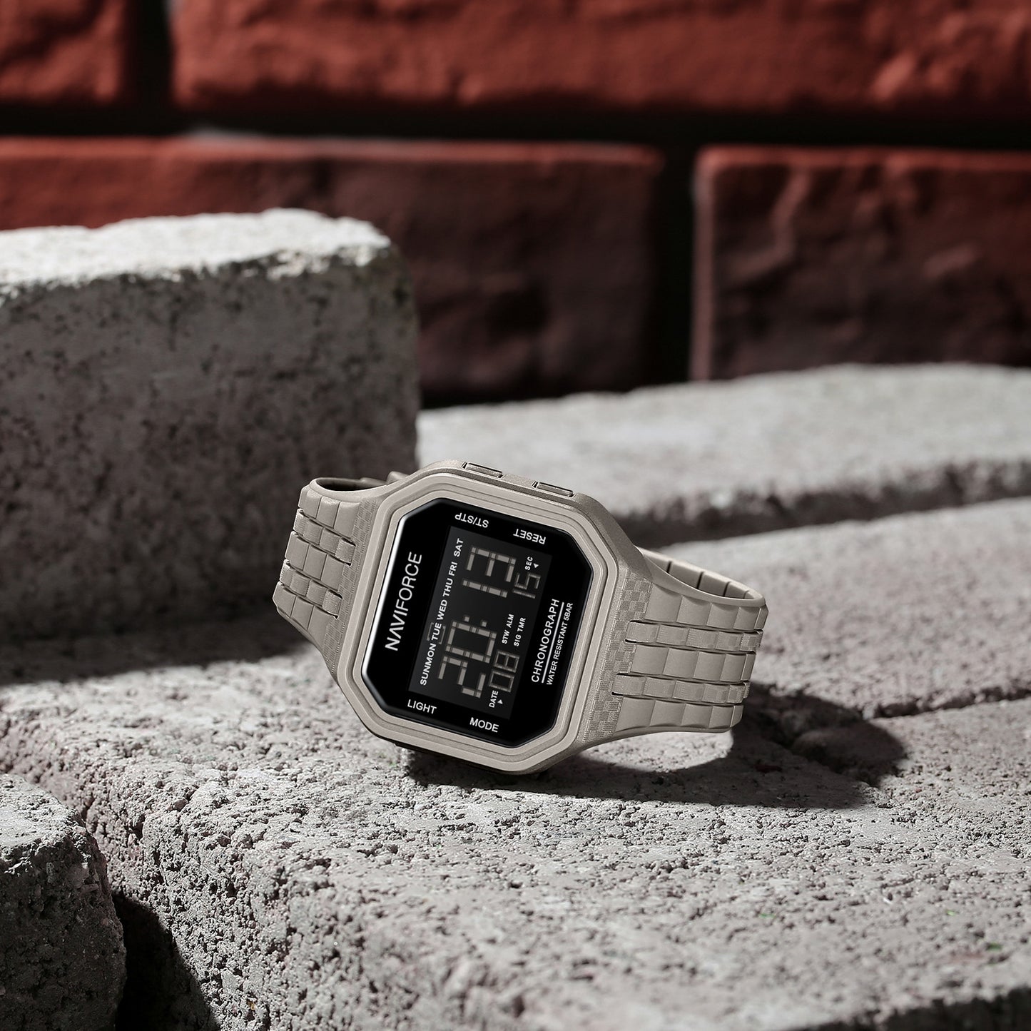 NF7116 Biege LCD Display Multifunctional Digital Watch