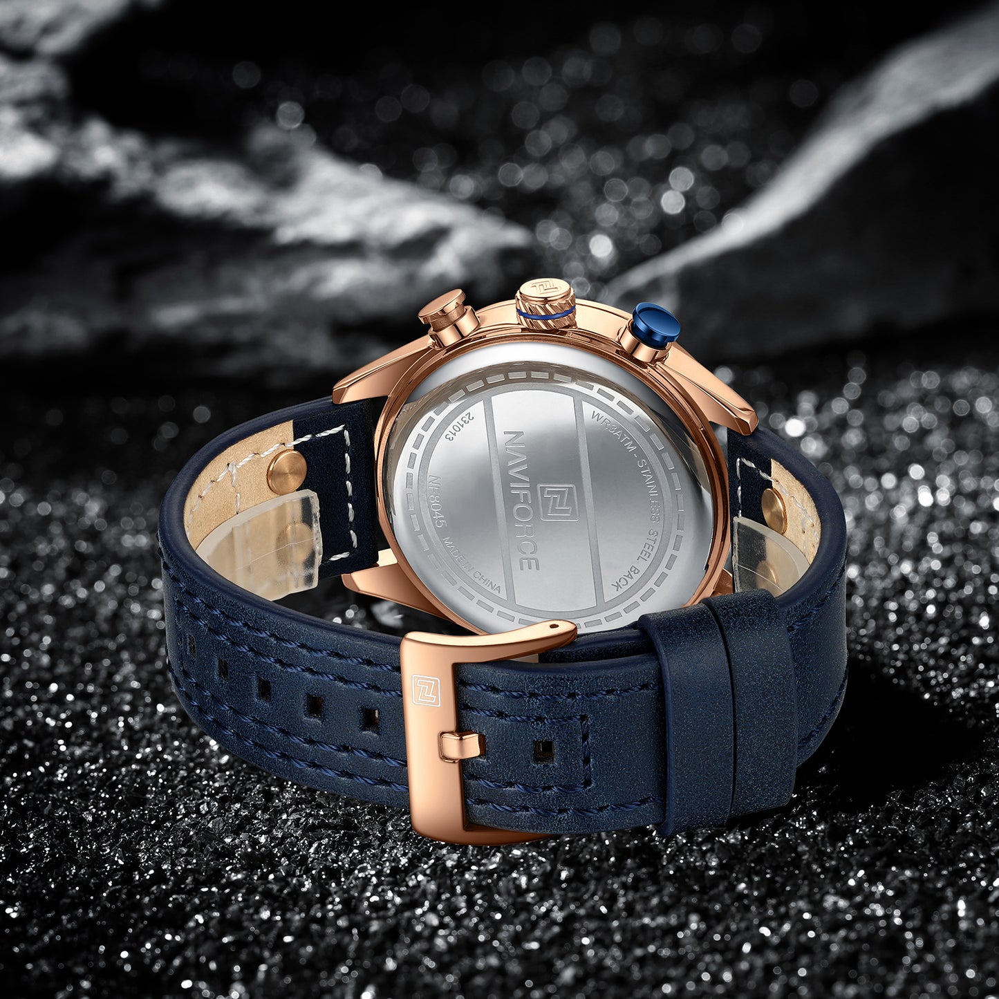 Naviforce NF8045 Blue Leather Strap Analog Watch