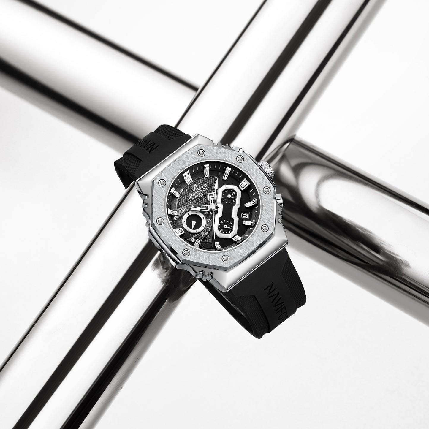 NF8035L Silver Black analog chronograph women's watch-NAVIFORCE