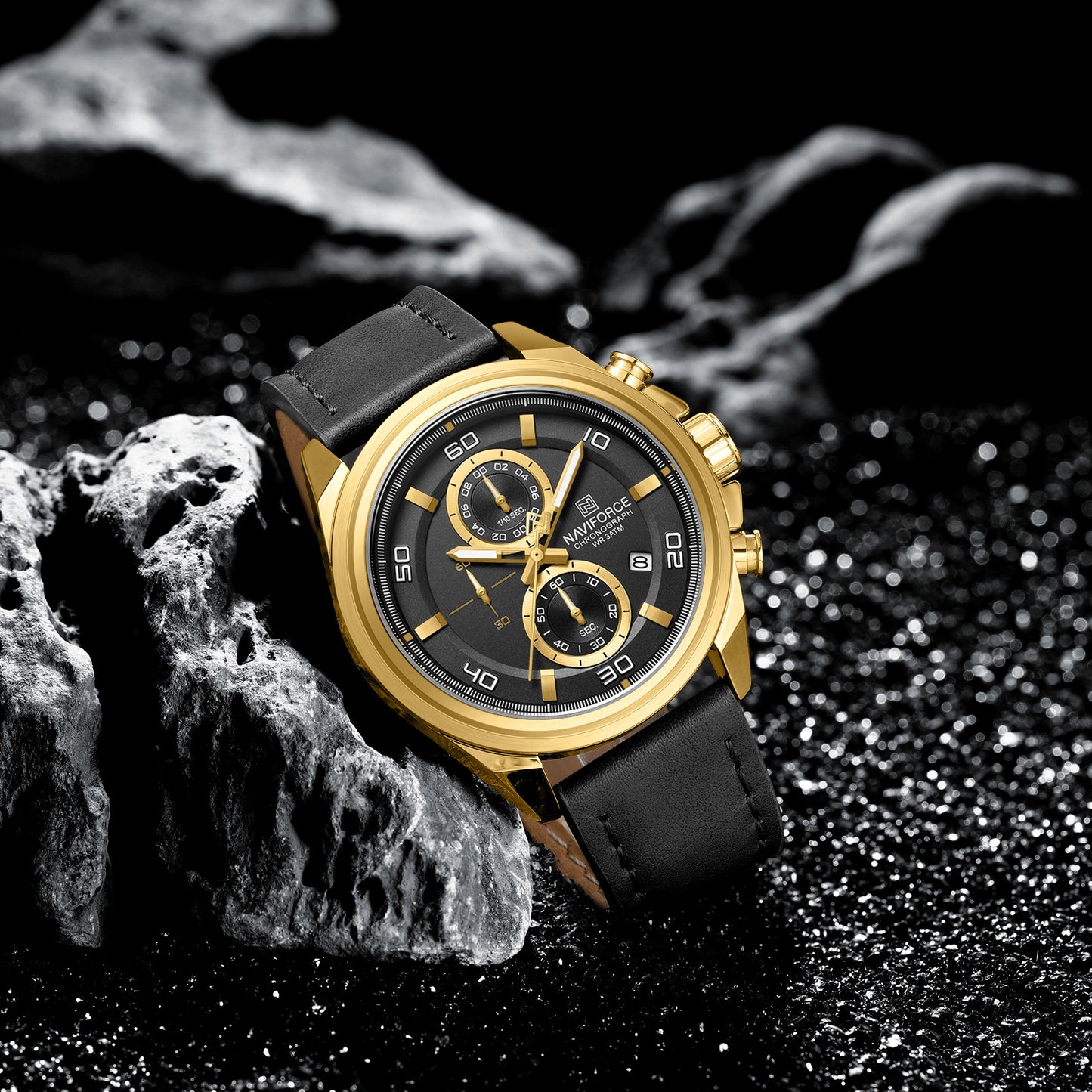 Naviforce NF8075 Gold-Black Military Style Men’s Analog Watch