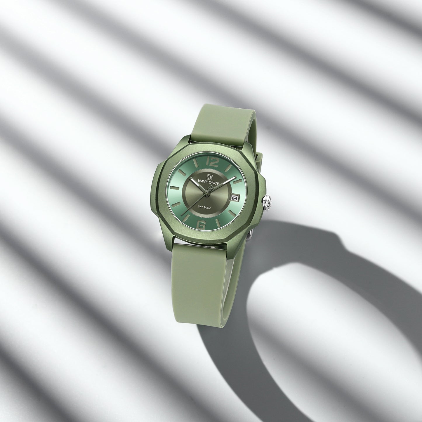 NF7107 Green Silicon Strap luminous hands Analog Watch