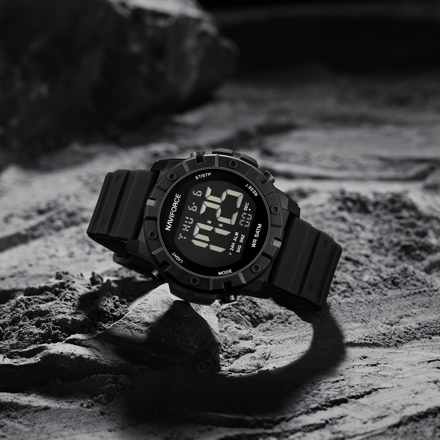 NF7110 Black LCD Display Trendy Silicone Digital Watch